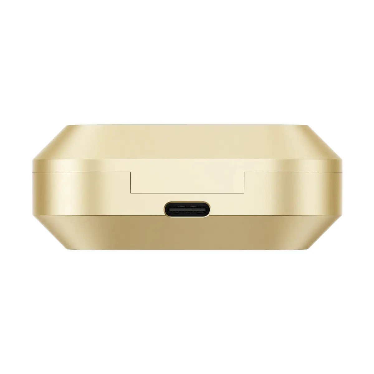 Goldenes, gerades Gehäuse mit abgerundeten Kanten und einem mittigen USB-C-Anschluss auf der Rückseite.