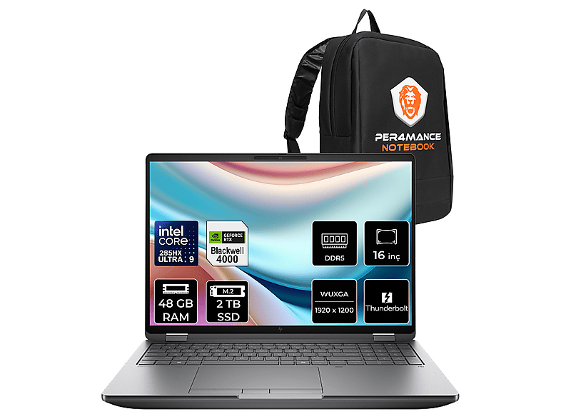 HP ZBook Fury G1i RTX Pro 4000 16GB FHD+ C65G3ESPN344 Intel Core Ultra 9 285HX 48 GB RAM 2 TB SSD 16 inç FreeDOS Laptop+Çanta Gri