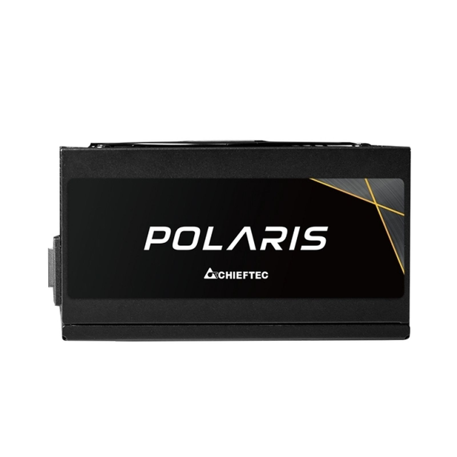 Schwarzes Chieftec Polaris Computer-Netzteil auf weißem Hintergrund.