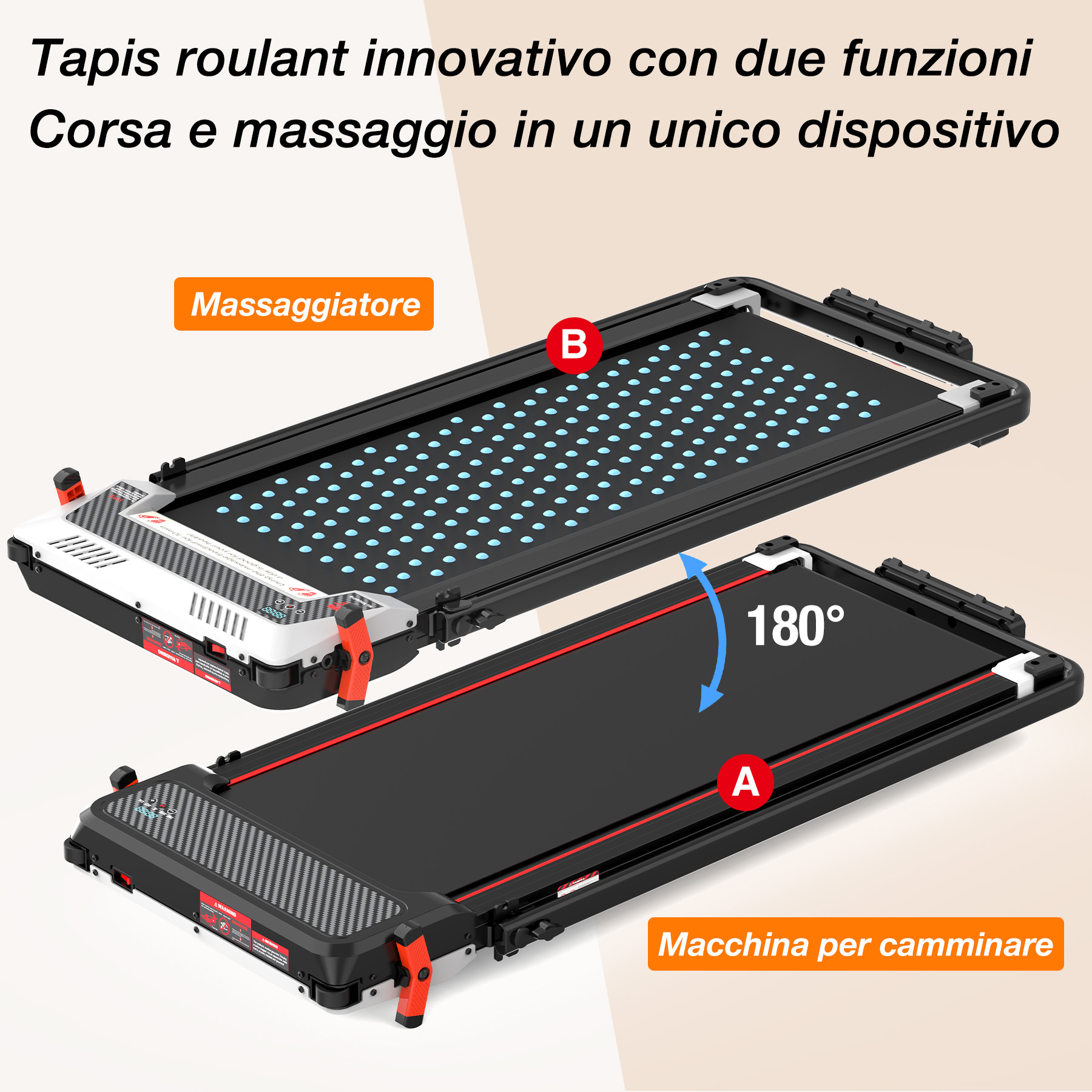 Tapis roulant innovativo con funzioni di corsa e massaggio.