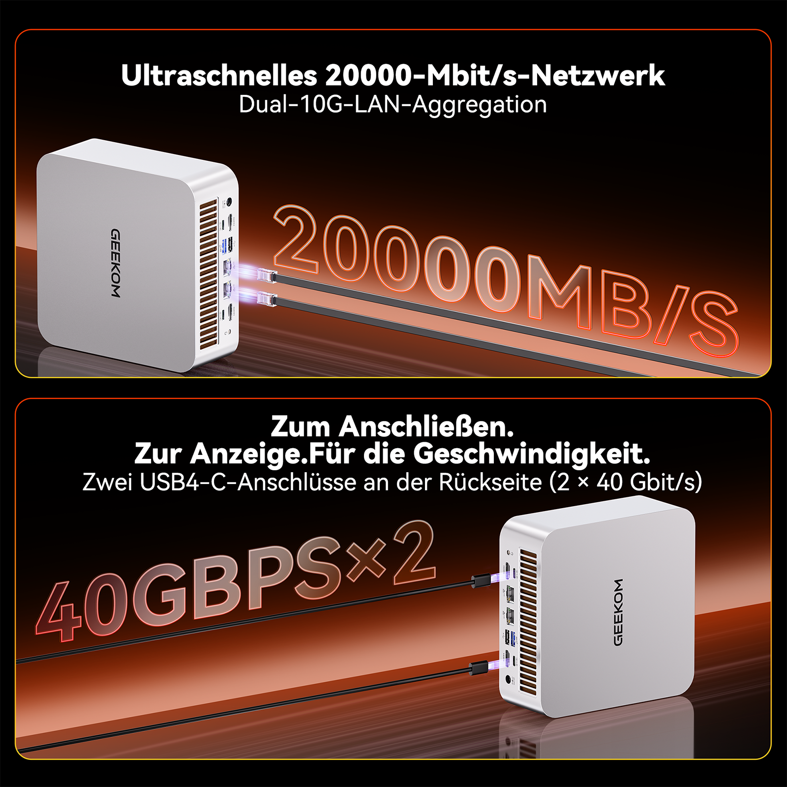 Geekom Mini-PC mit 20000 Mbit/s und zwei USB4-C-Anschlüssen.