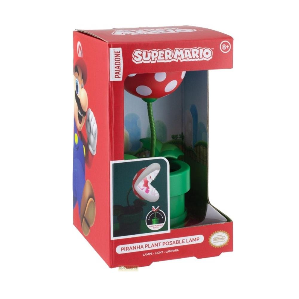 Super Mario Piranha Plant Lampe in roter Verpackung mit Bild von Mario.