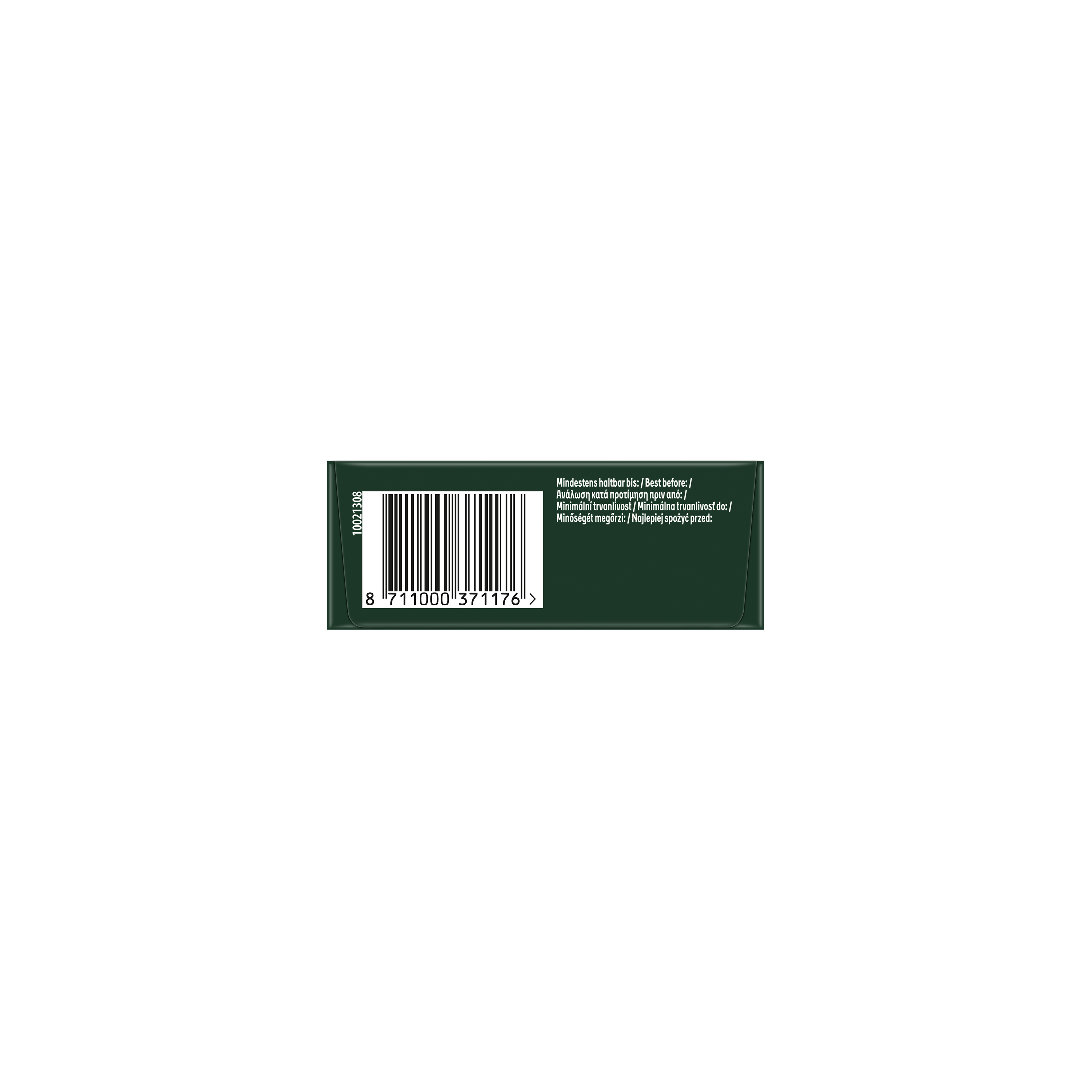 Strichcode mit der Nummer 8711000371176 auf dunklem Hintergrund mit mehrsprachigem Text.