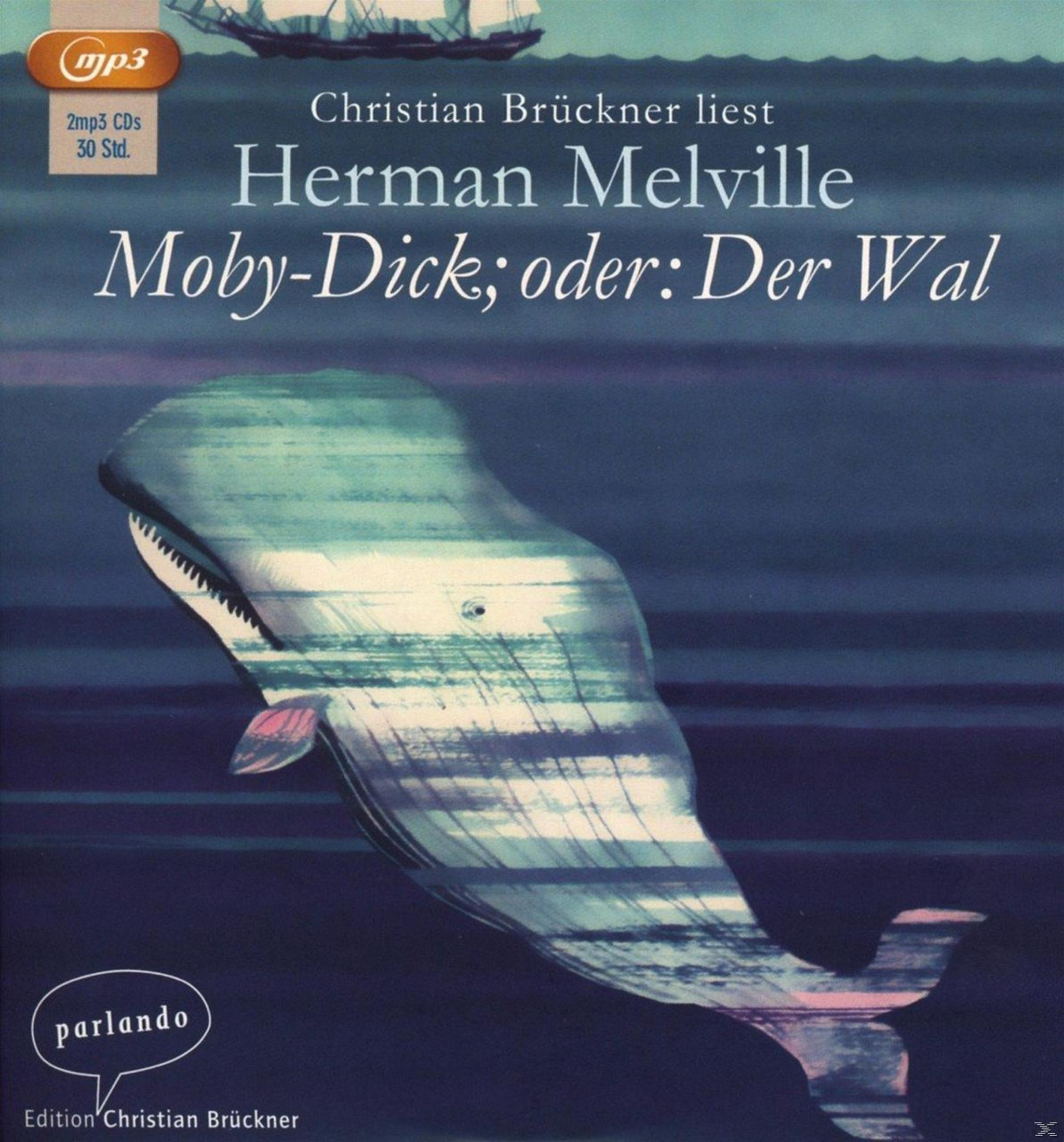 Ein Wal schwimmt unter Wasser auf dem Cover eines Hörbuchs von Herman Melvilles Moby Dick.