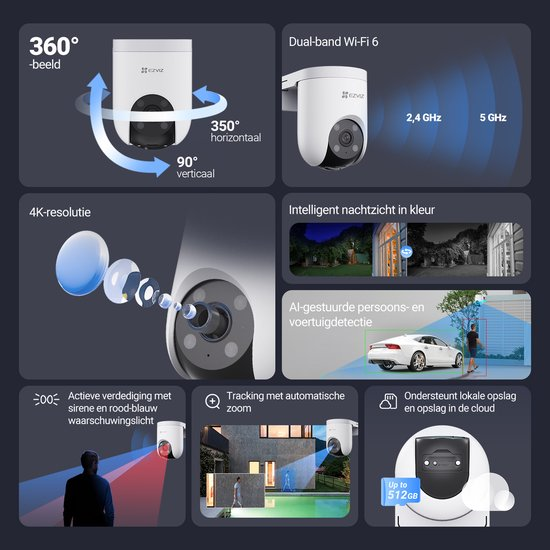 EZVIZ H8c Pro 4K + EP8 Ultra - 360° - détection personnes, véhicules et colis Caméra de surveillance Blanc