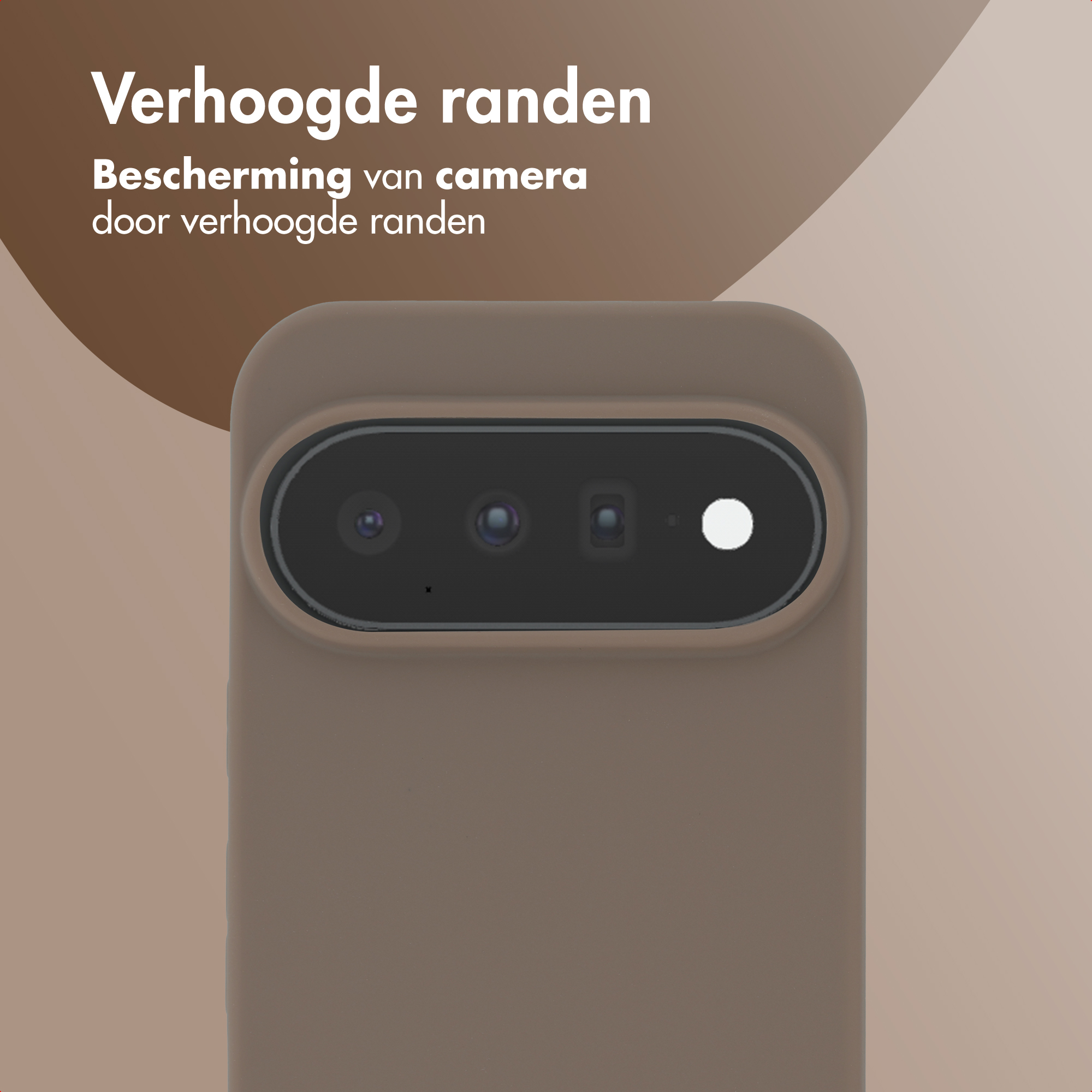 Brown smartphone case featuring raised edges around the camera.