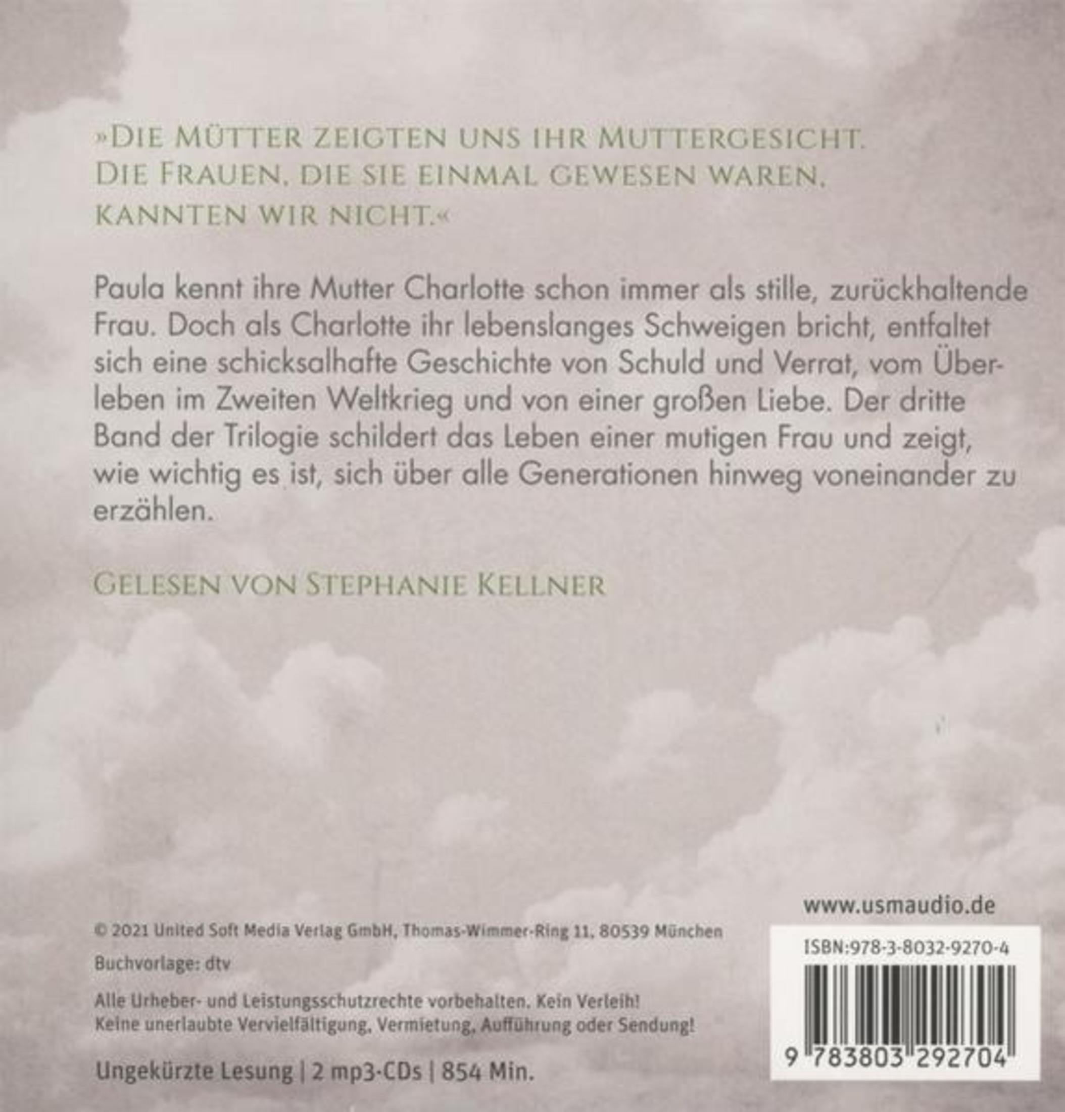 Rückseite einer CD-Hülle mit deutschem Text vor einem bewölkten Hintergrund und einem Barcode unten rechts.