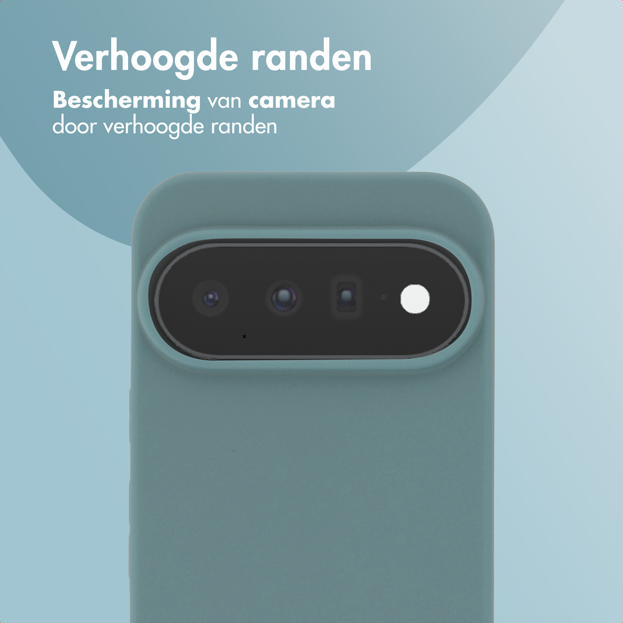 Close-up of a blue smartphone case featuring a raised edge around the camera window against a blue background.