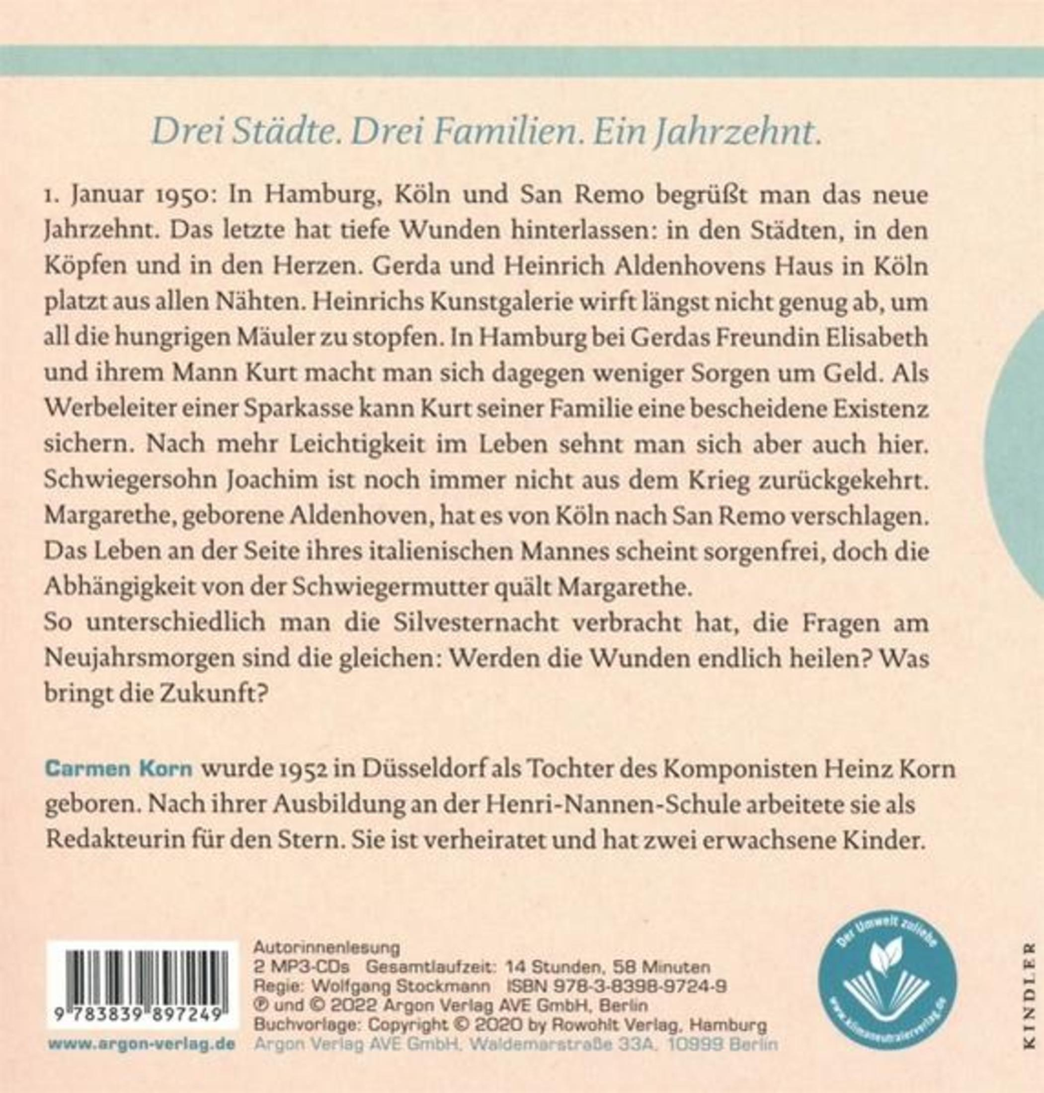 Rückseite eines Buches mit einer deutschen Zusammenfassung, Barcode und Verlagsdetails auf türkiserem Hintergrund.