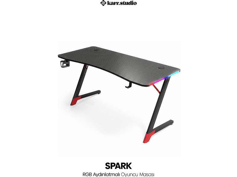 KARR GAMING Spark 25 mm RGB Aydınlatmalı |Karbon Fiber Kaplama Oyuncu Masası Siyah