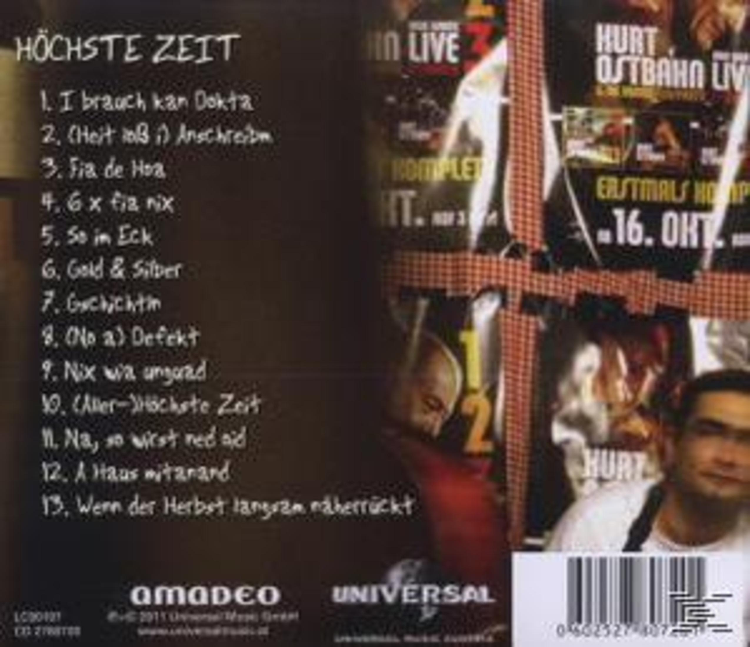 Rückseite einer Musik-CD mit Trackliste auf der linken Seite und Bildern sowie Strichcode auf der rechten.
