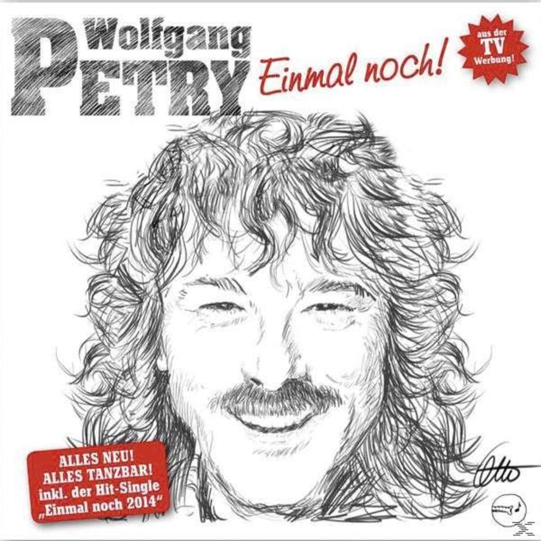 Schwarz-Weiß-Skizze von Wolfgang Petry mit Bart und langen Haaren, umgeben von Text und roten Werbeakzenten.