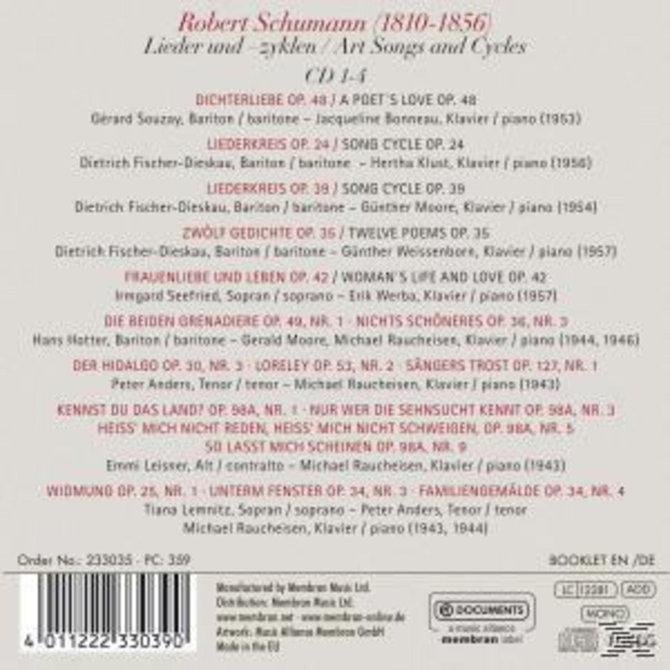 Rückseite einer Robert-Schumann-CD-Hülle mit Titelliste und Barcode.