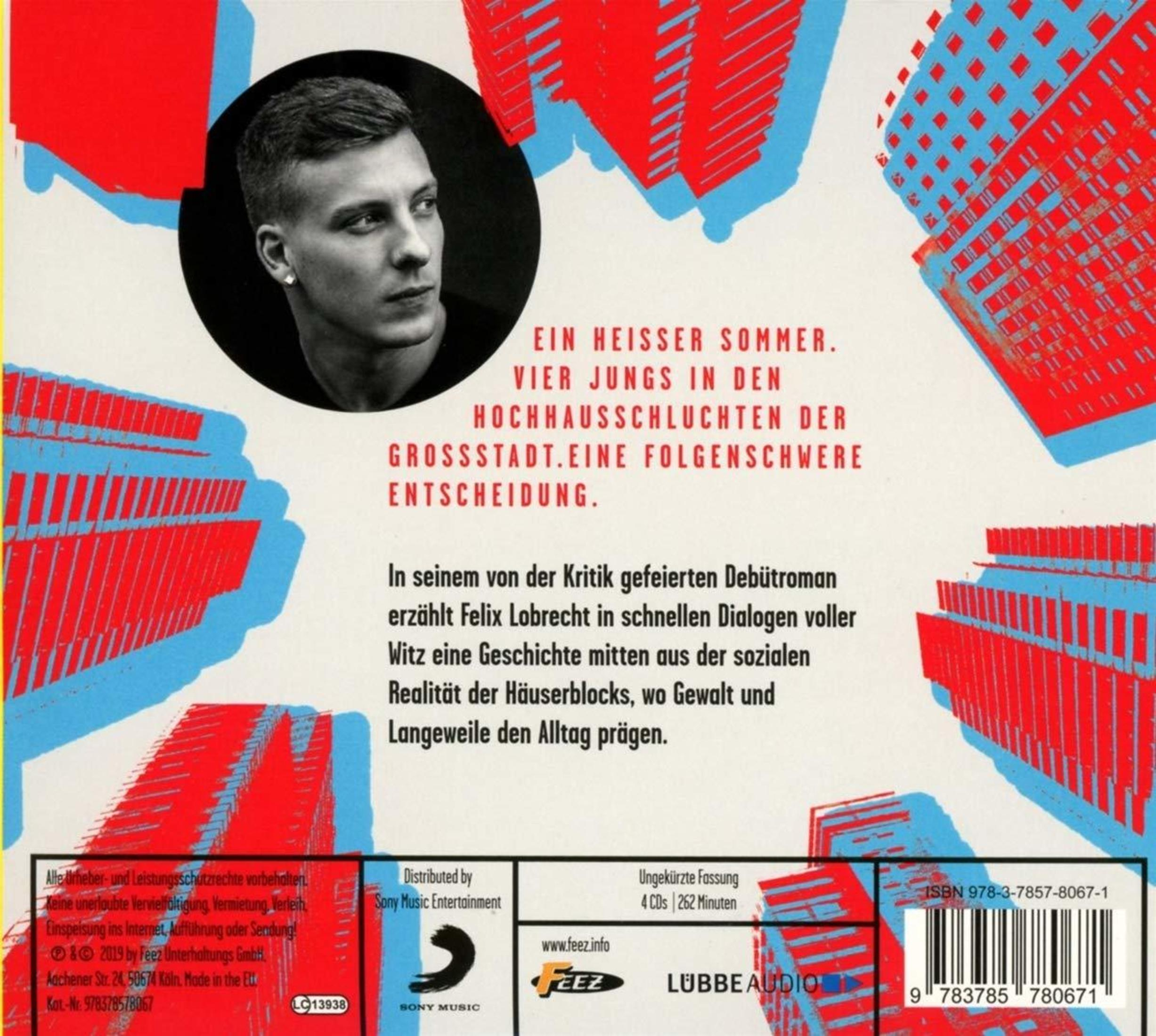 Cover mit Foto eines Mannes, roter Hochhausgrafik und deutschem Text über einen Sommer im Plattenbau.