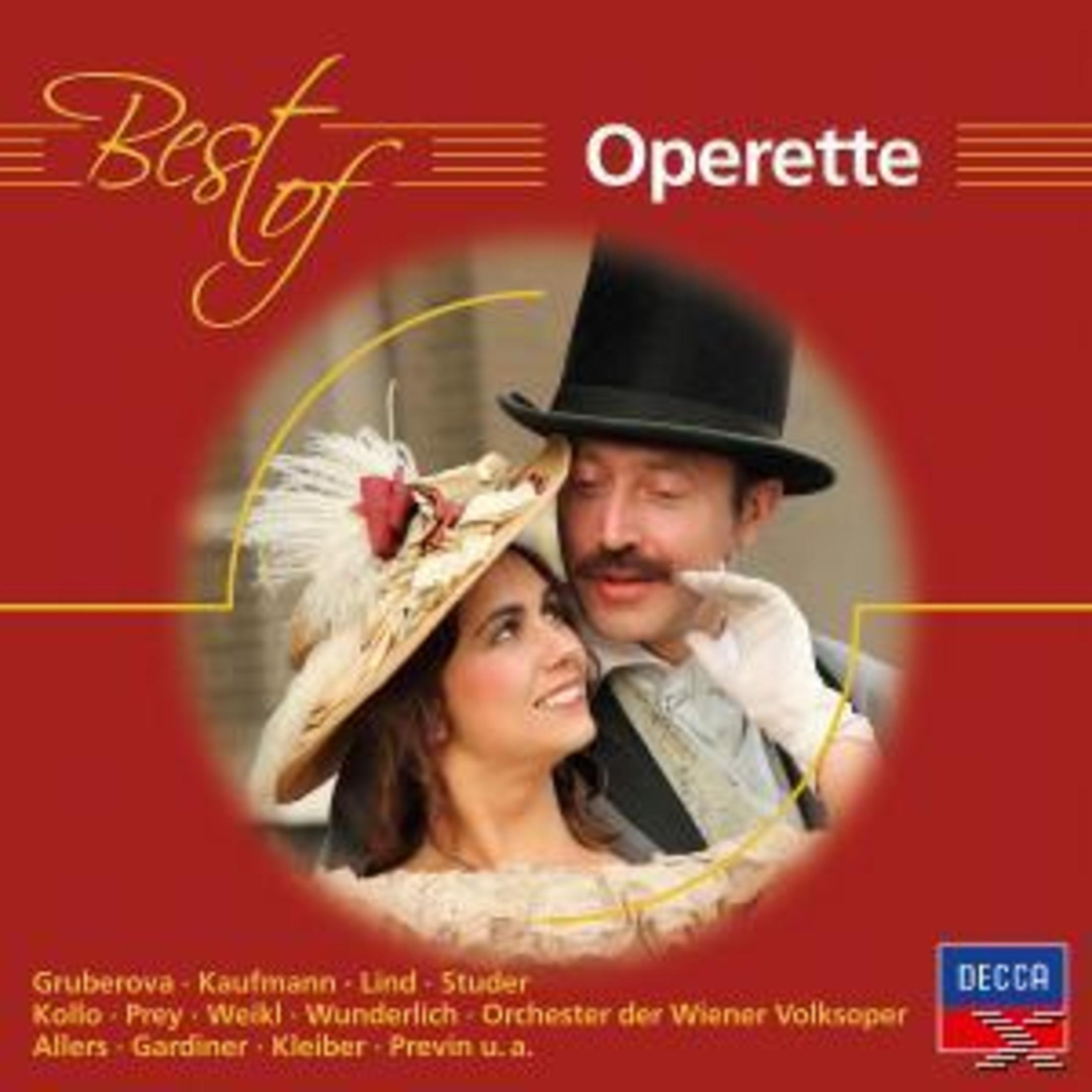 Albumcover Best of Operette mit einem Paar in historischer Kleidung vor rotem Hintergrund.