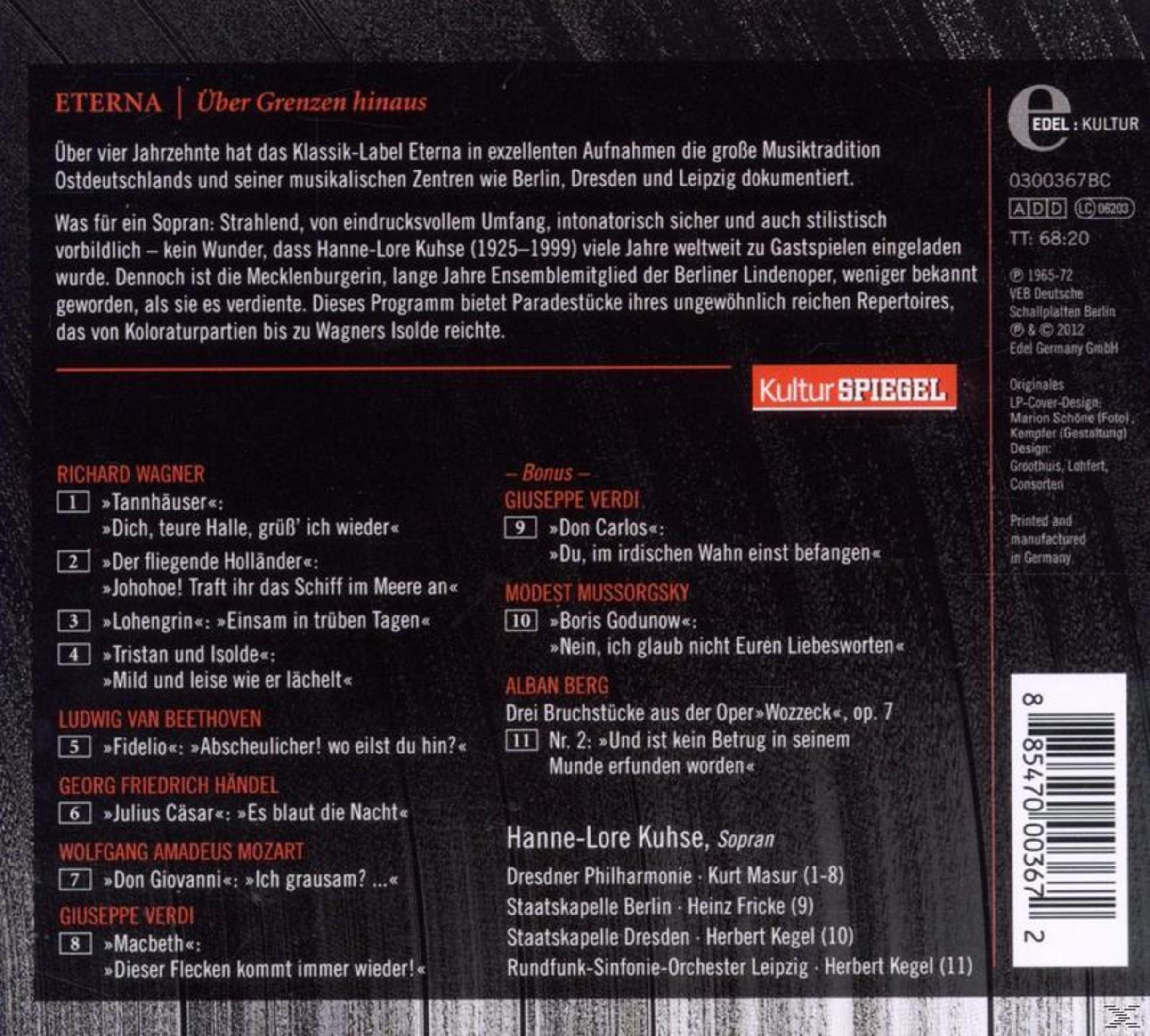Rückseite einer Musik-CD mit Trackliste und Text über die Sopranistin Hanne-Lore Kuhse.