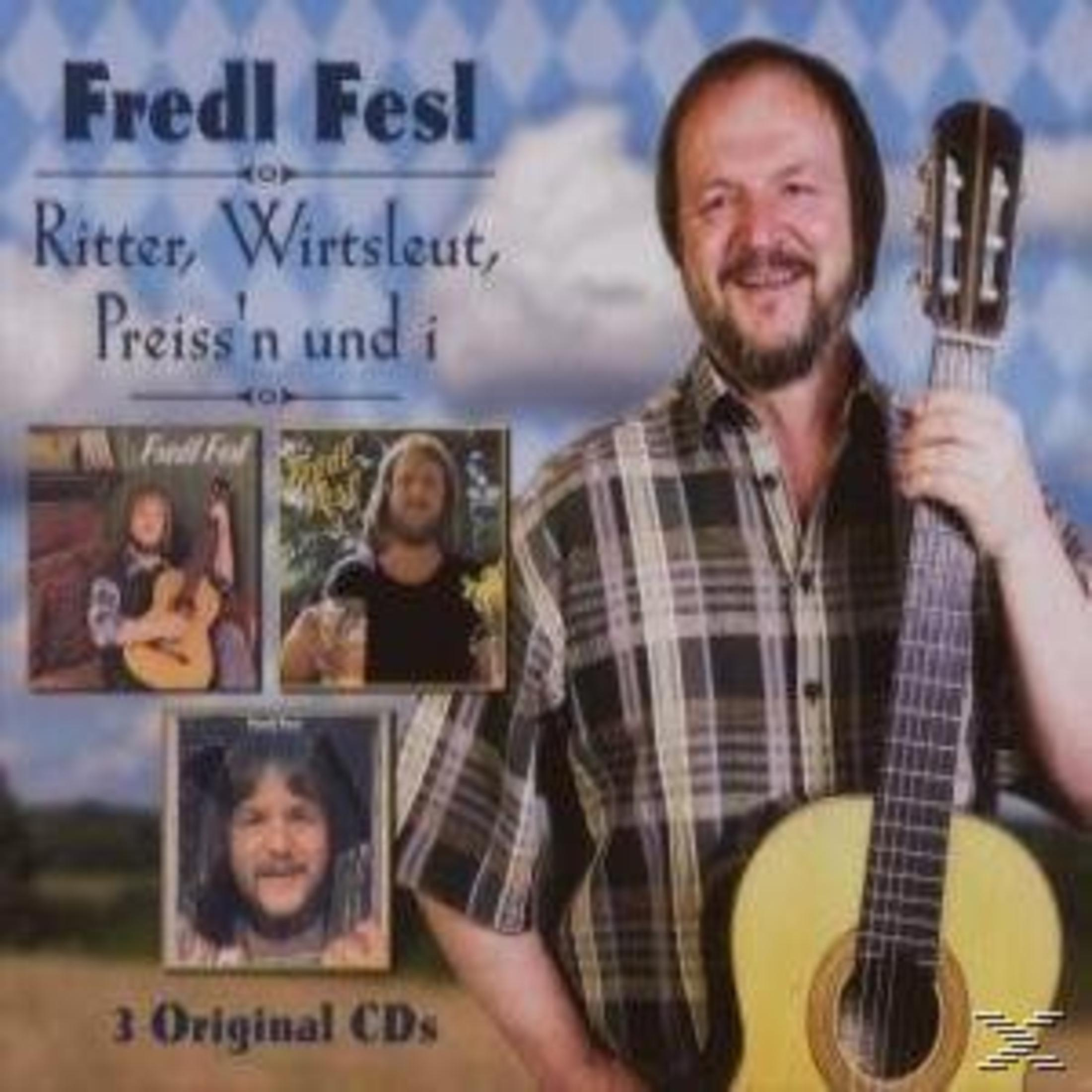 Musiker Fredl Fesl hält eine Gitarre vor einem blau-weißem Rautenmuster.