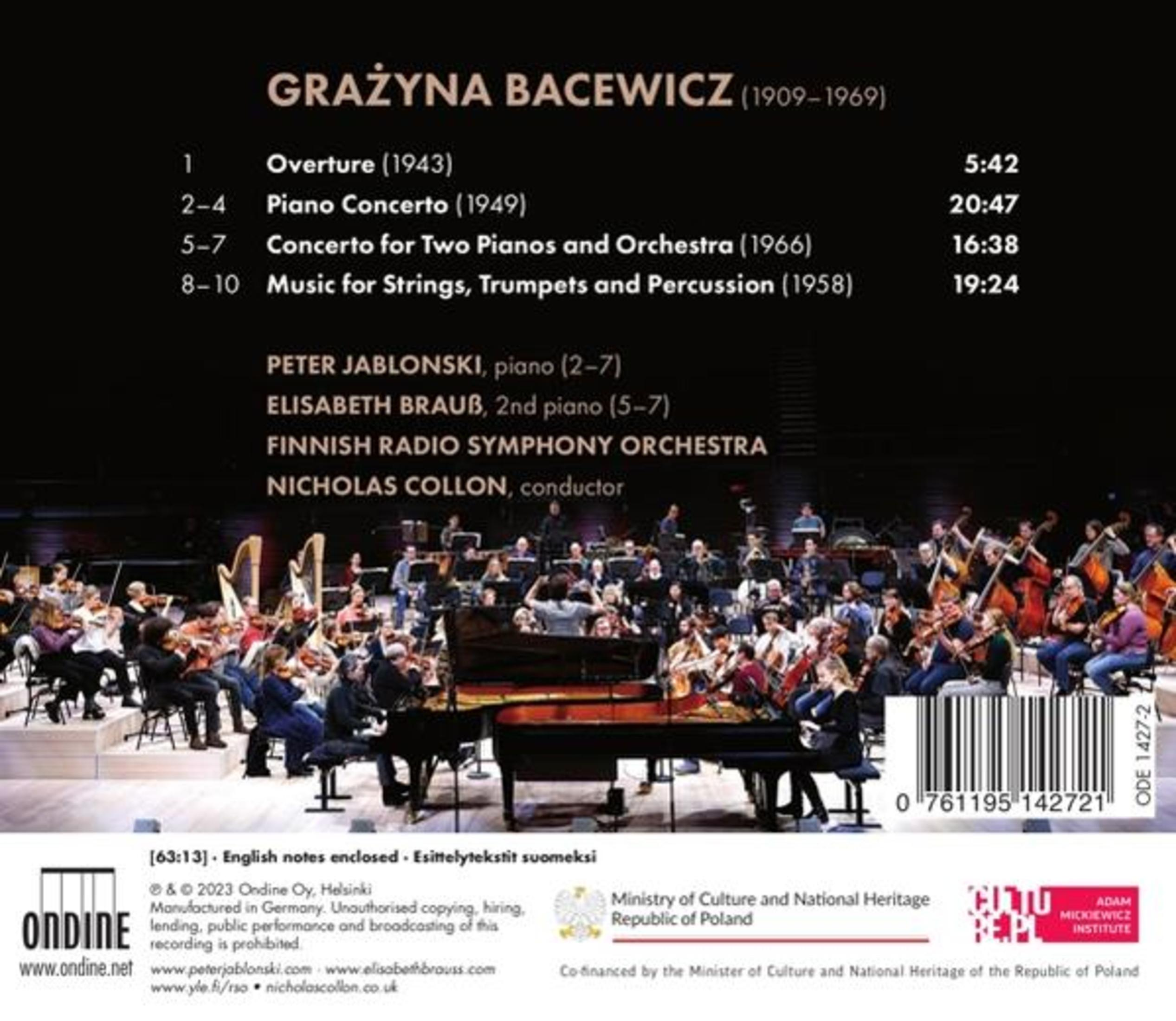 Rückseite einer CD mit Trackliste oben, Orchesterfoto unten und Textinformationen.
