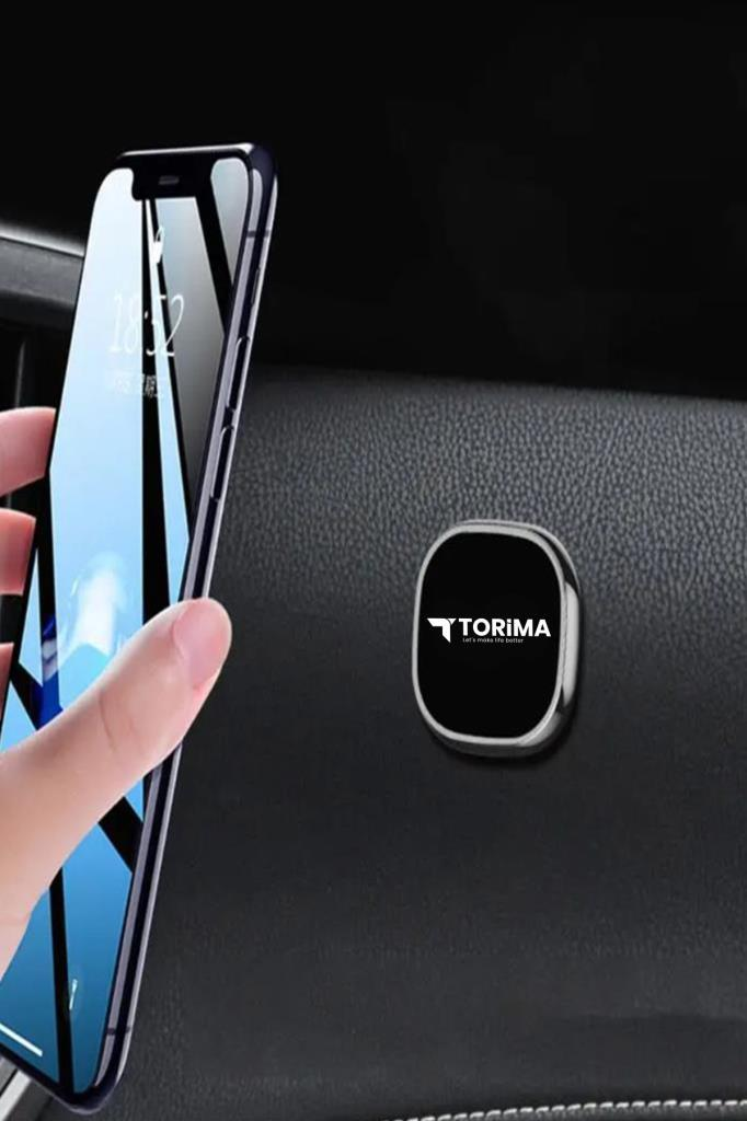 Torima logolu manyetik araç tutucusuna takılan akıllı telefon.