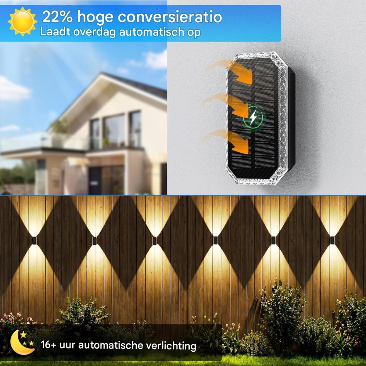 Solarleuchte lädt tagsüber und wirft nachts helle Rautenmuster an eine Holzwand.