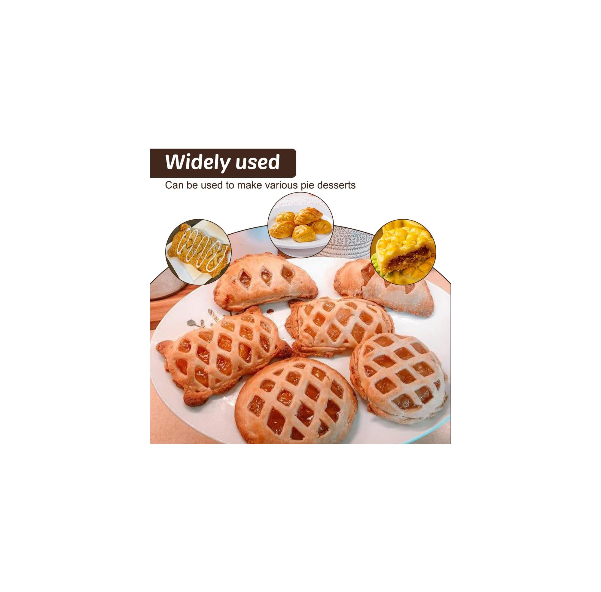 Ein weißer Teller voller frisch gebackener, goldbrauner Kuchen und Teilchen mit Fruchtfüllung und Gittermuster.