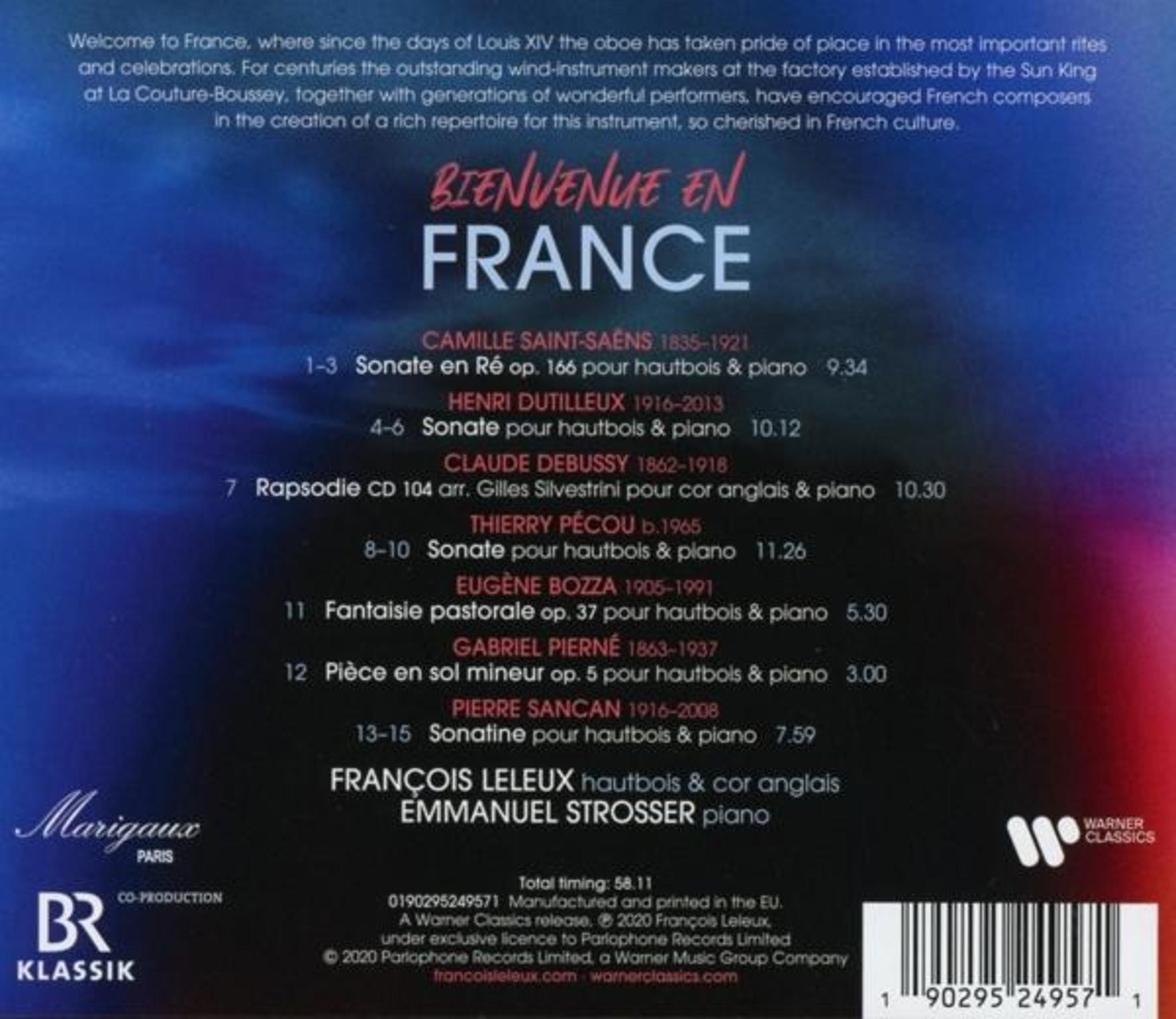 Rückseite einer CD-Hülle mit Titelliste und Text auf blauem Hintergrund.