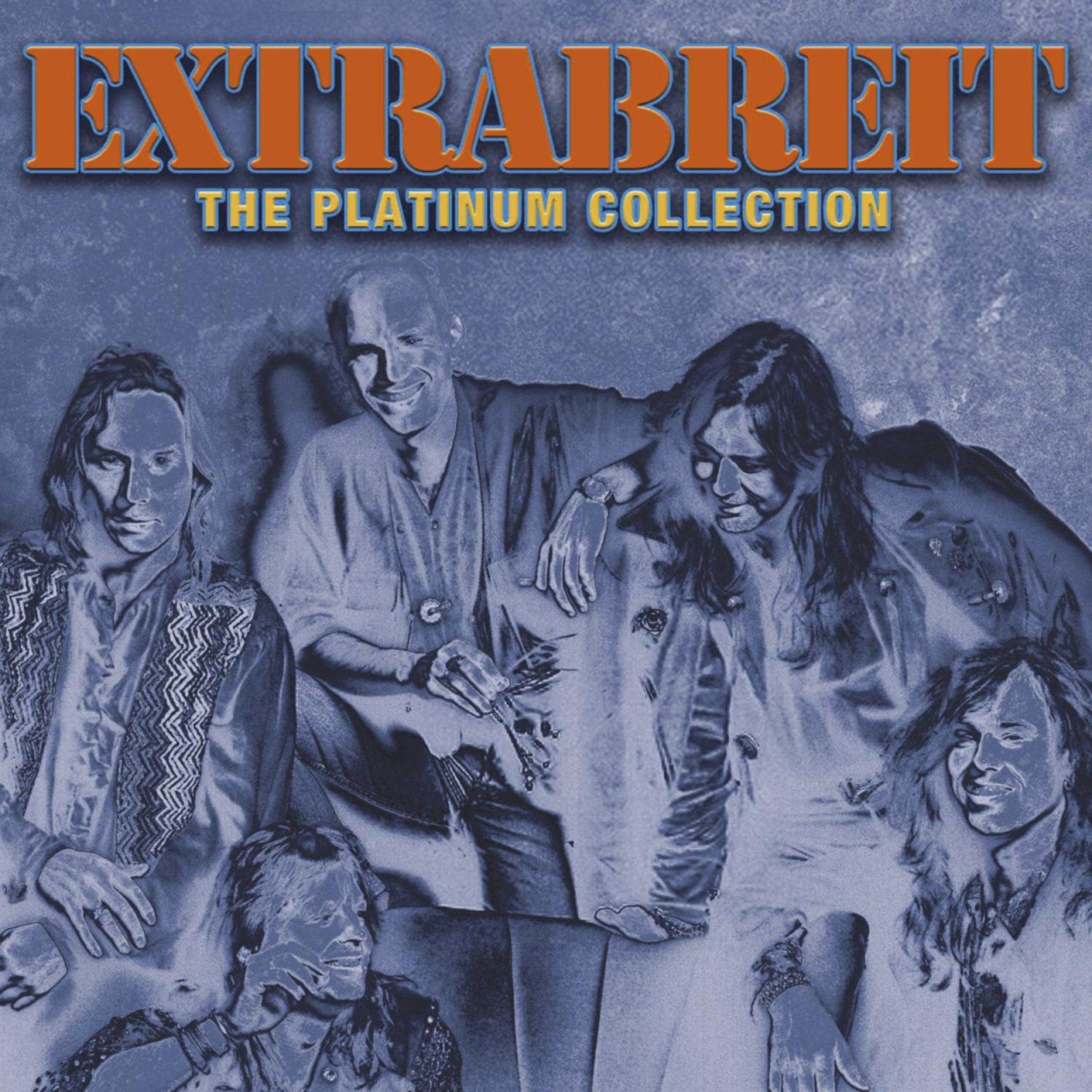 Extrabreit The Platinum Collection Albumcover mit fünf Bandmitgliedern im Blaustich vor blauem Hintergrund.