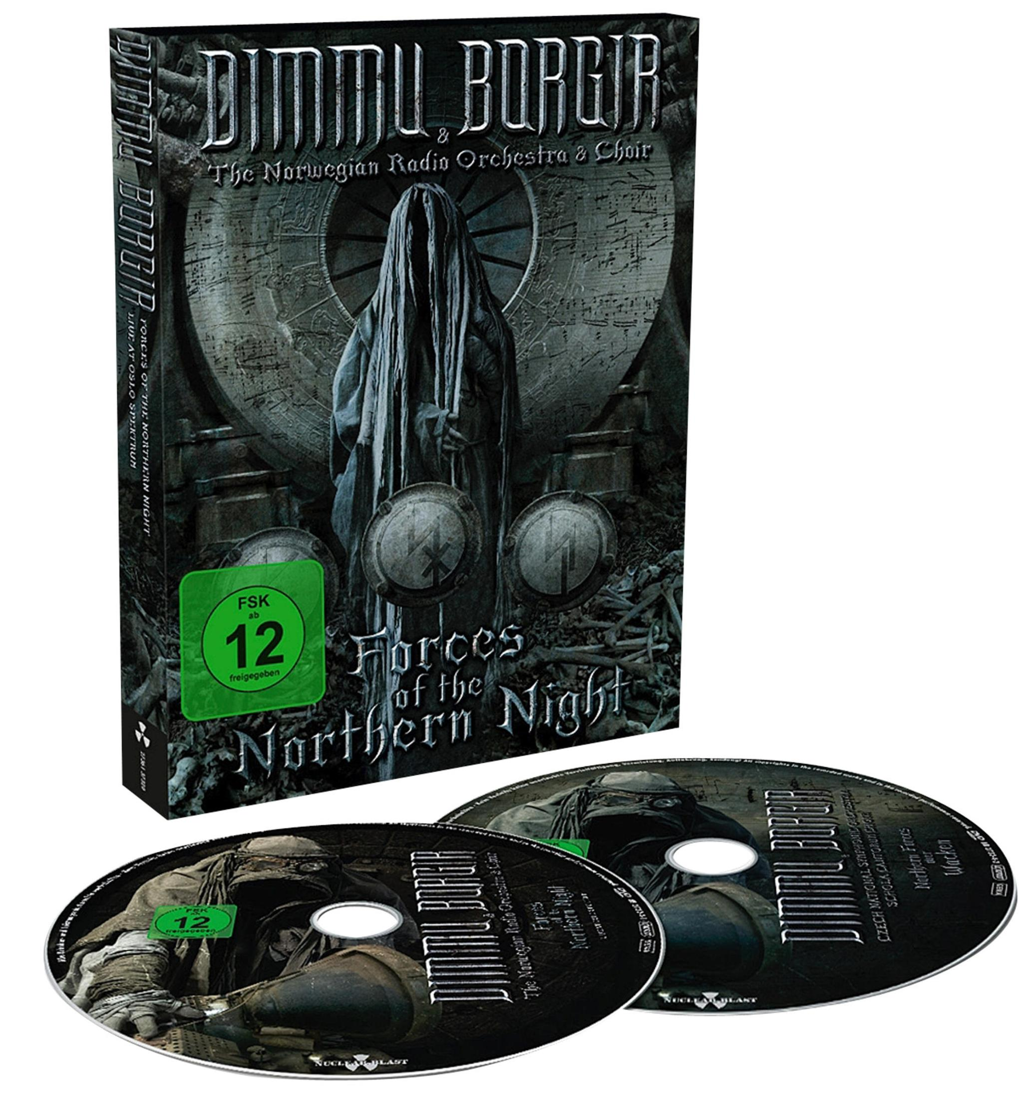 DVD-Hülle und zwei Discs von Dimmu Borgir mit dunklem Cover und vermummter Gestalt.