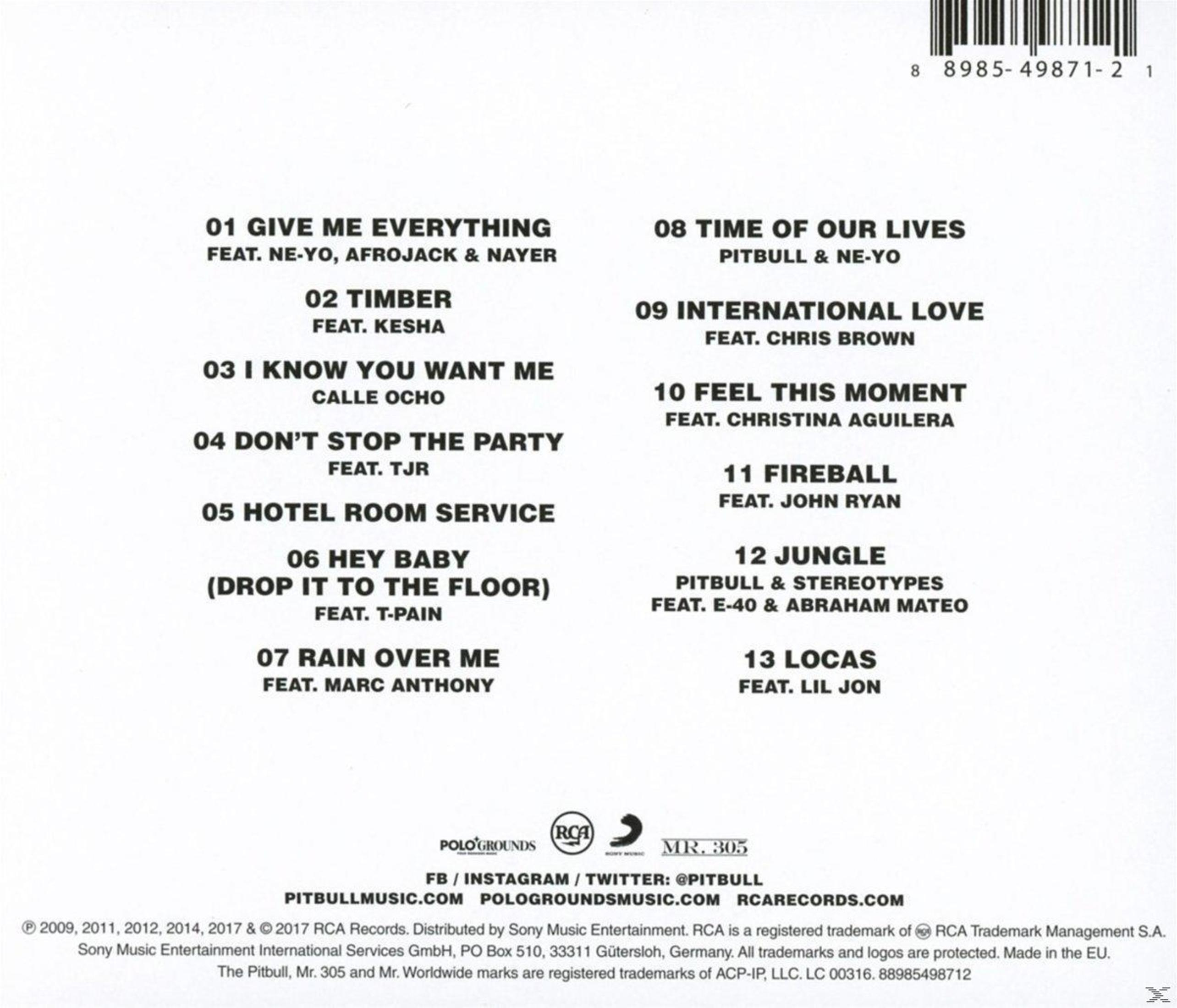 Rückseite einer CD mit Pitbull-Titelliste und Barcode oben rechts.