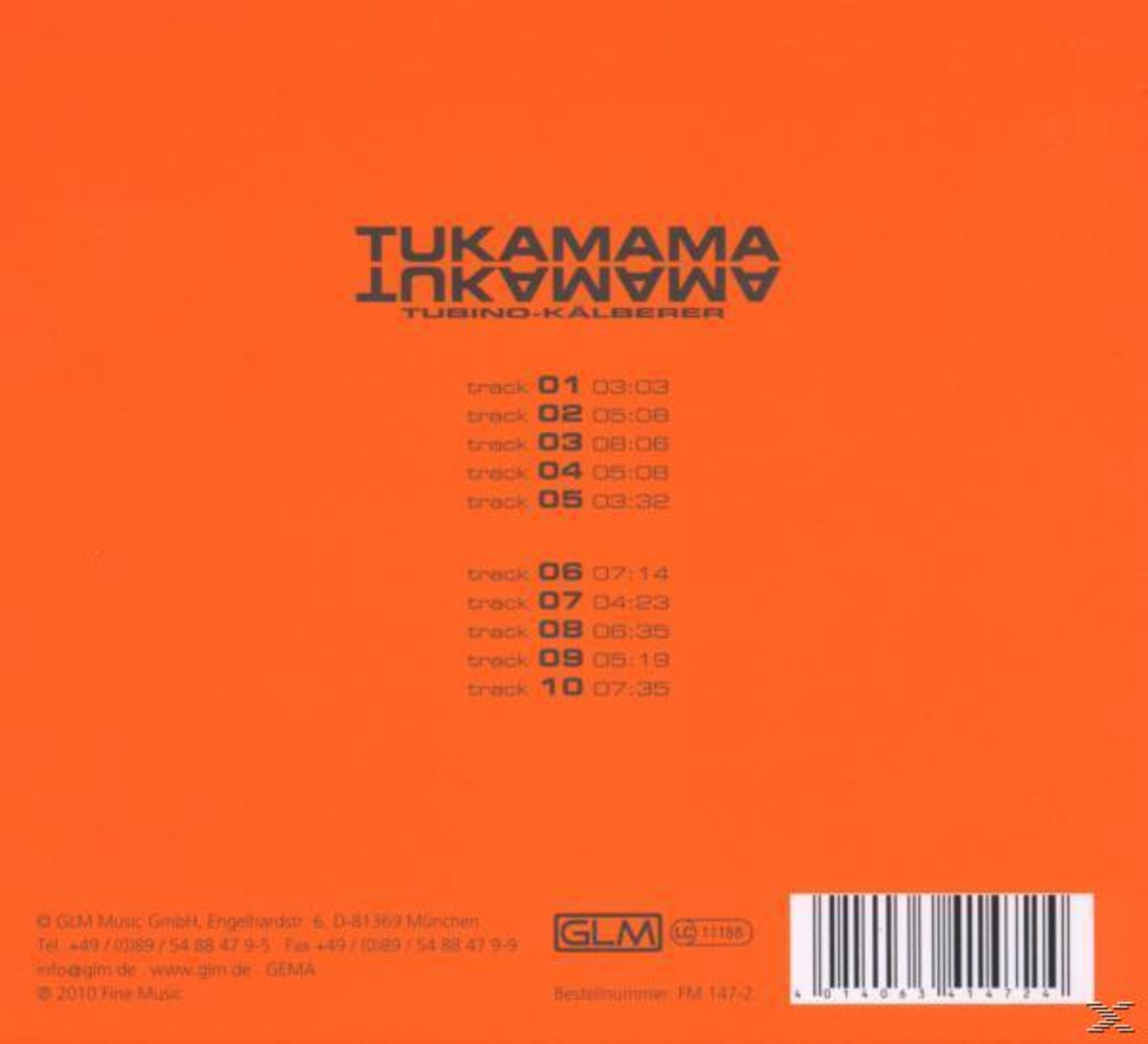 Oranger CD-Rücken mit schwarzem 'TUKAMAMA'-Logo, zehn Titeln und Barcode unten rechts.