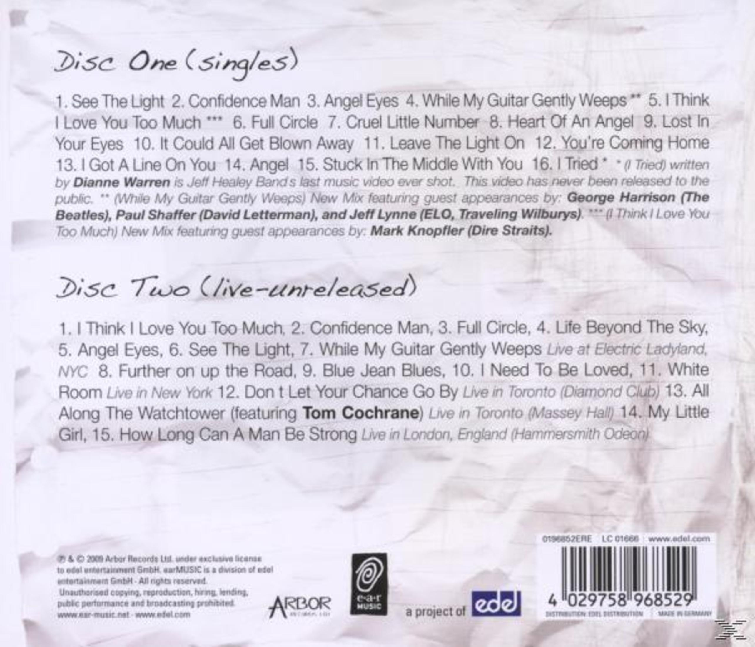 Rückseite einer Musik-CD-Hülle mit Titellisten für Disc 1 und Disc 2 auf geknittertem Papier.