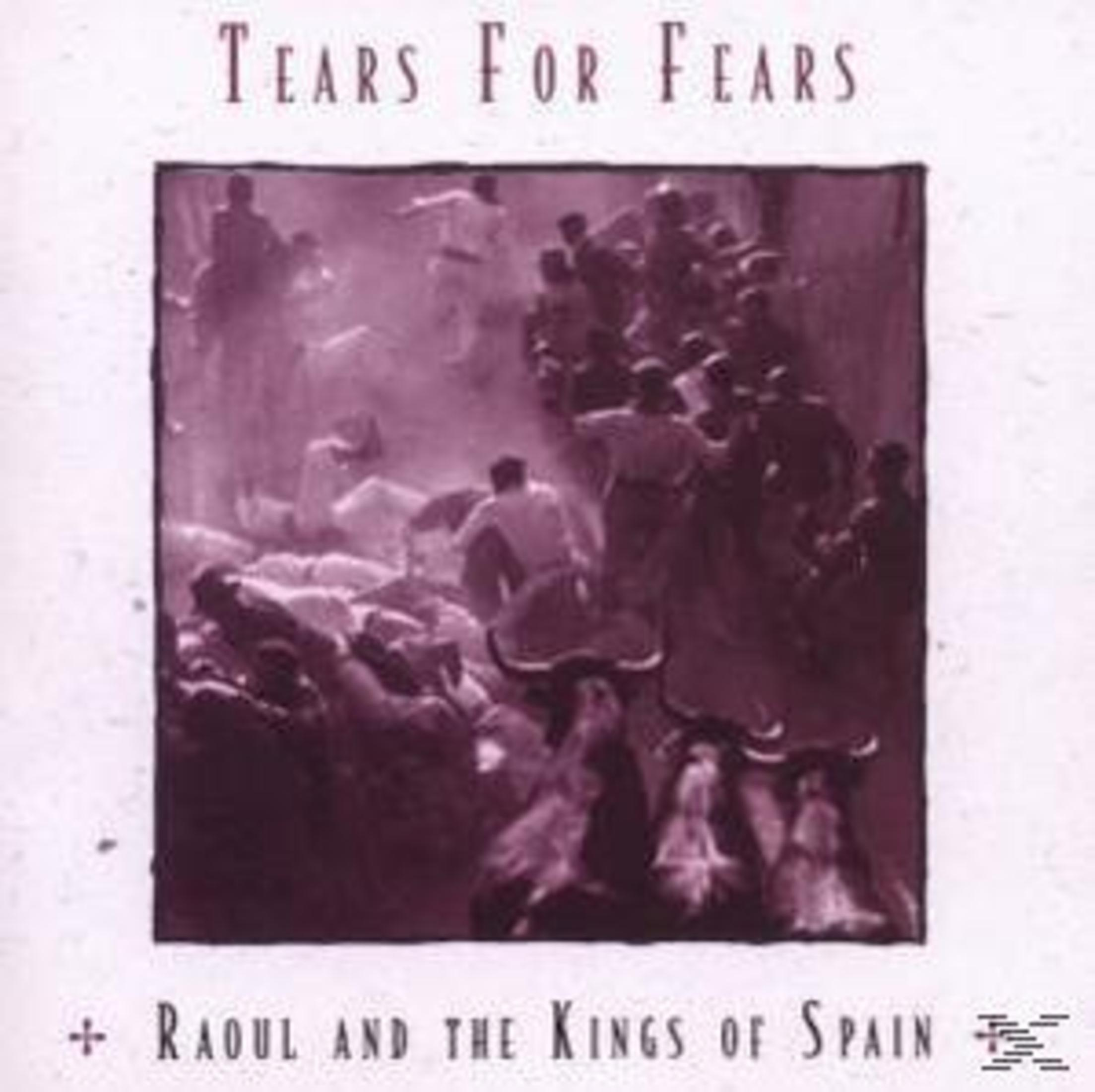 Albumcover mit einer violetten Vintage-Szene von Menschen, die vor Stieren rennen, und dem Text Tears for Fears.