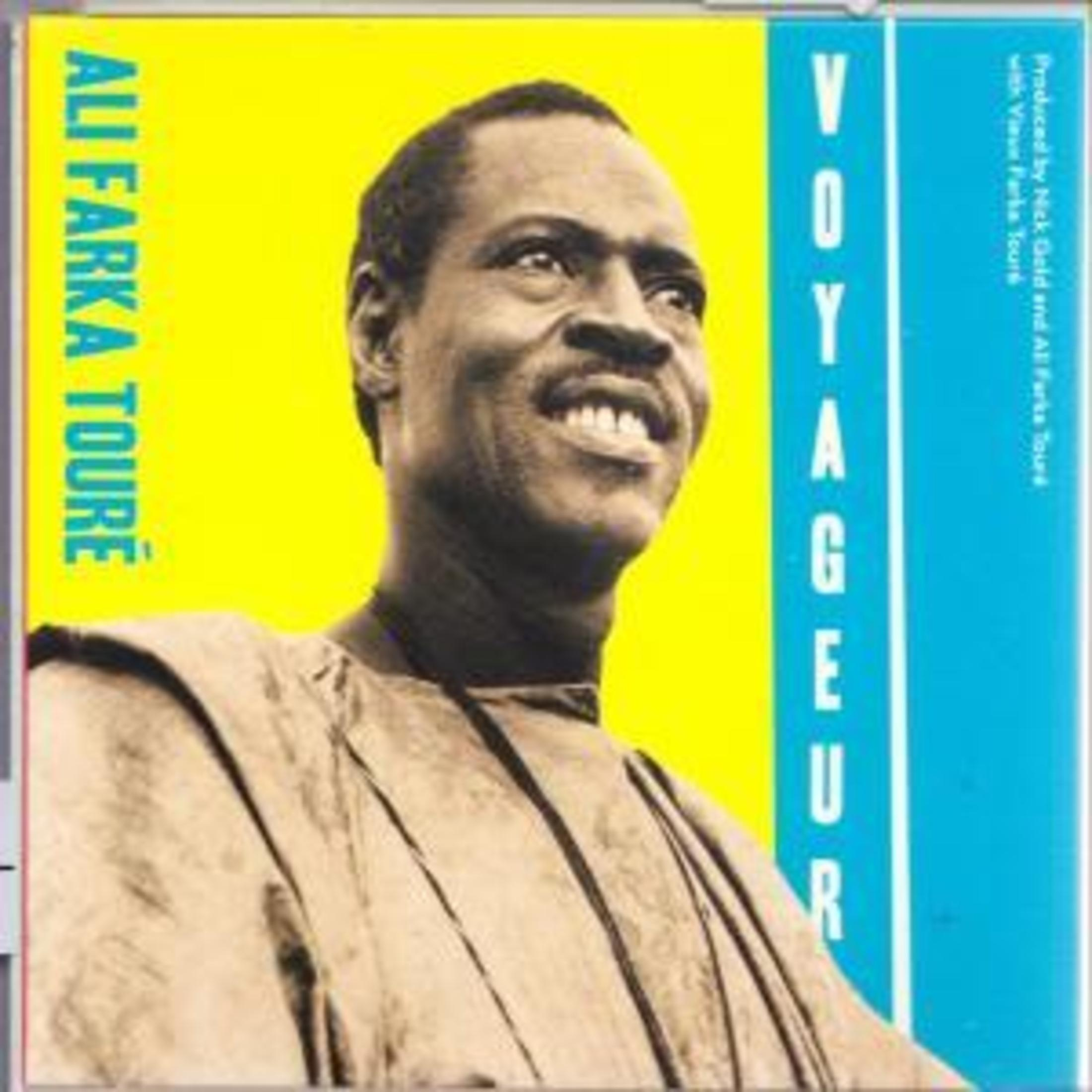 Albumcover mit einem Porträt von Ali Farka Touré vor gelbem und blauem Hintergrund.
