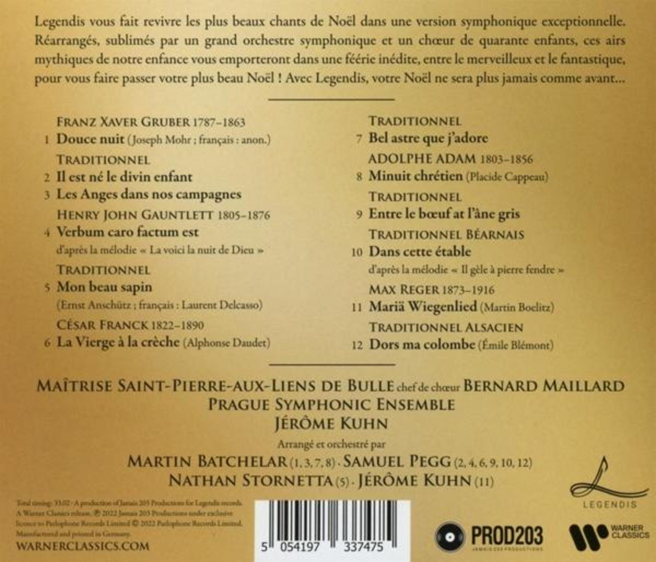 Rückseite einer CD-Hülle mit einer Trackliste von Weihnachtsliedern in französischer Sprache.