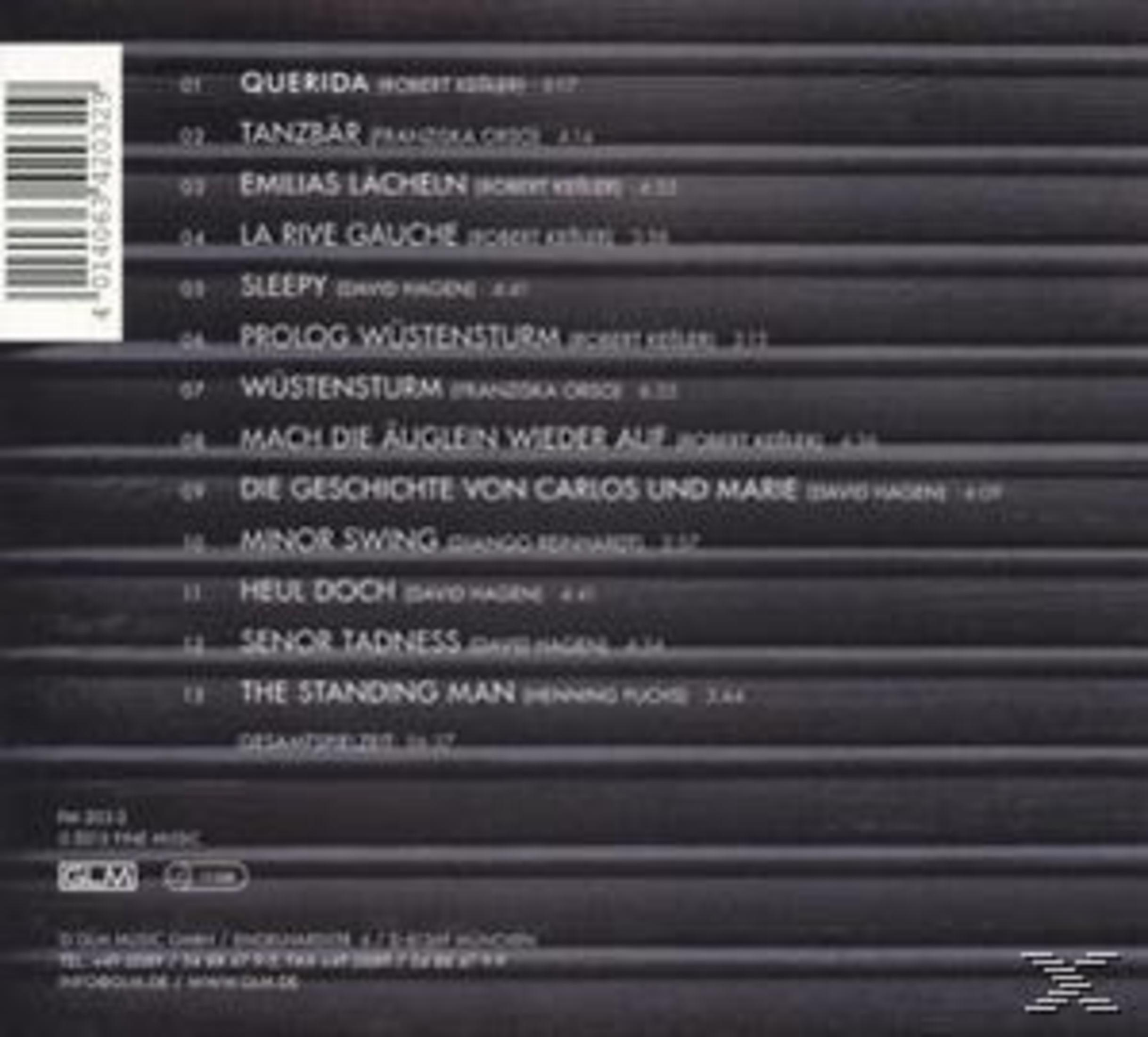 Rückseite einer CD-Hülle mit grauer Streifenoptik, Trackliste und Barcode.