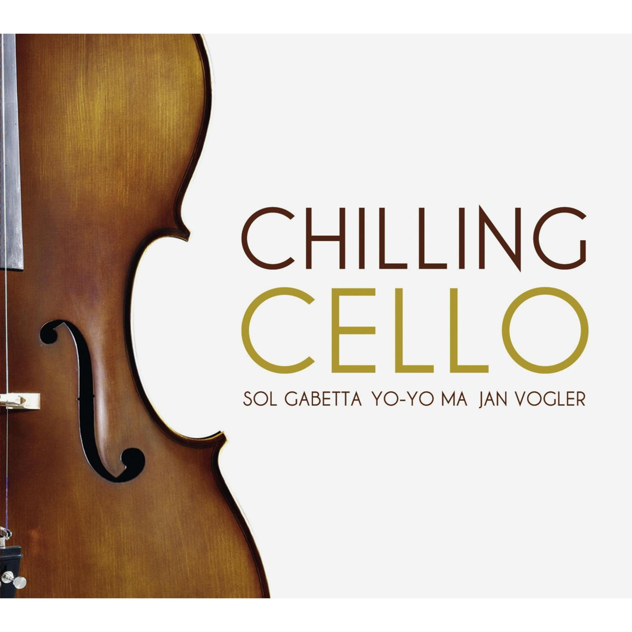 Ein hölzernes Cello am linken Rand vor weißem Hintergrund mit dem Text 'CHILLING CELLO'.