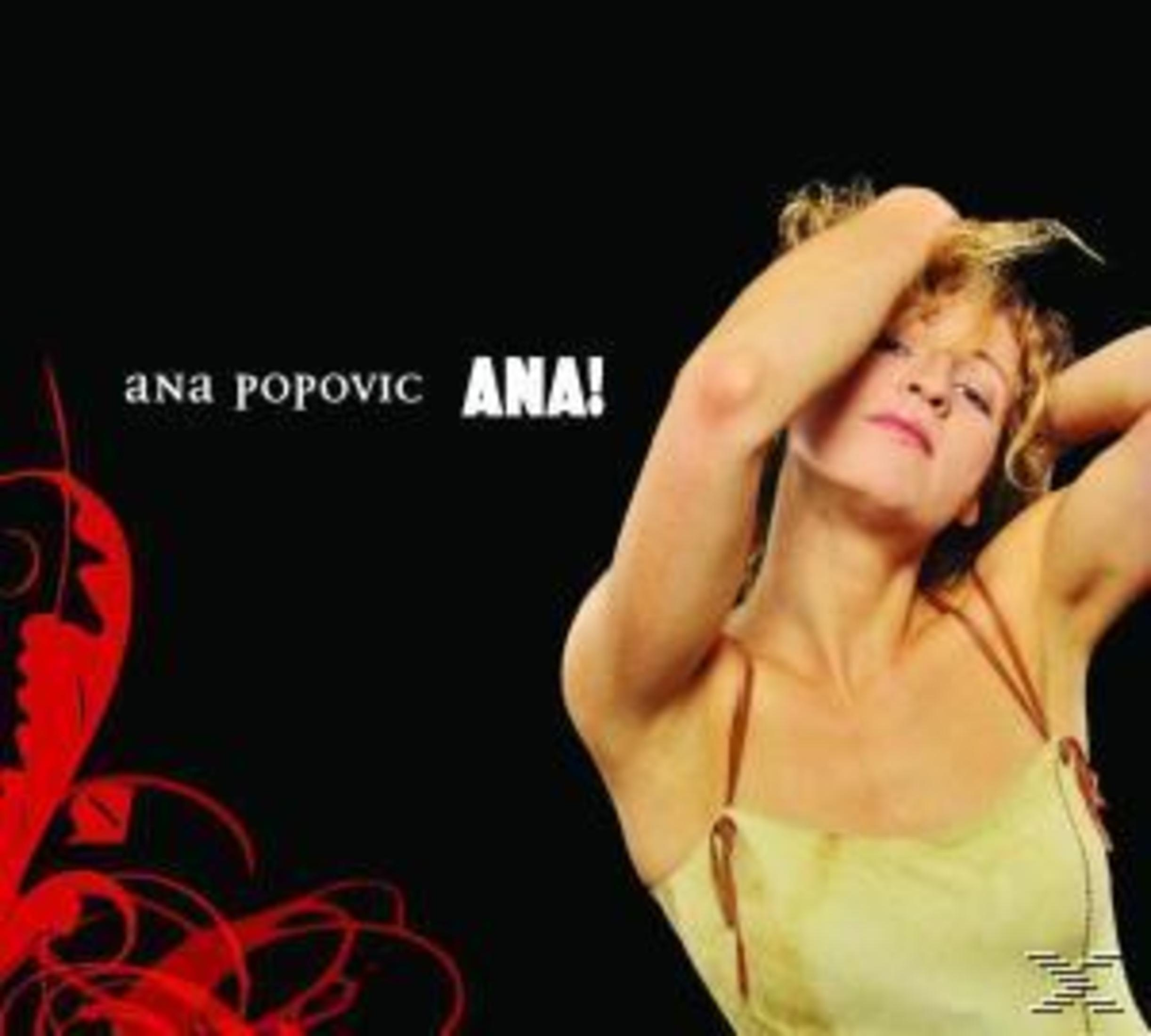 Albumcover mit einer blonden Frau, die sich die Hände in die Haare greift, roter Ornamentik und dem Schriftzug ANA POPOVIC ANA!