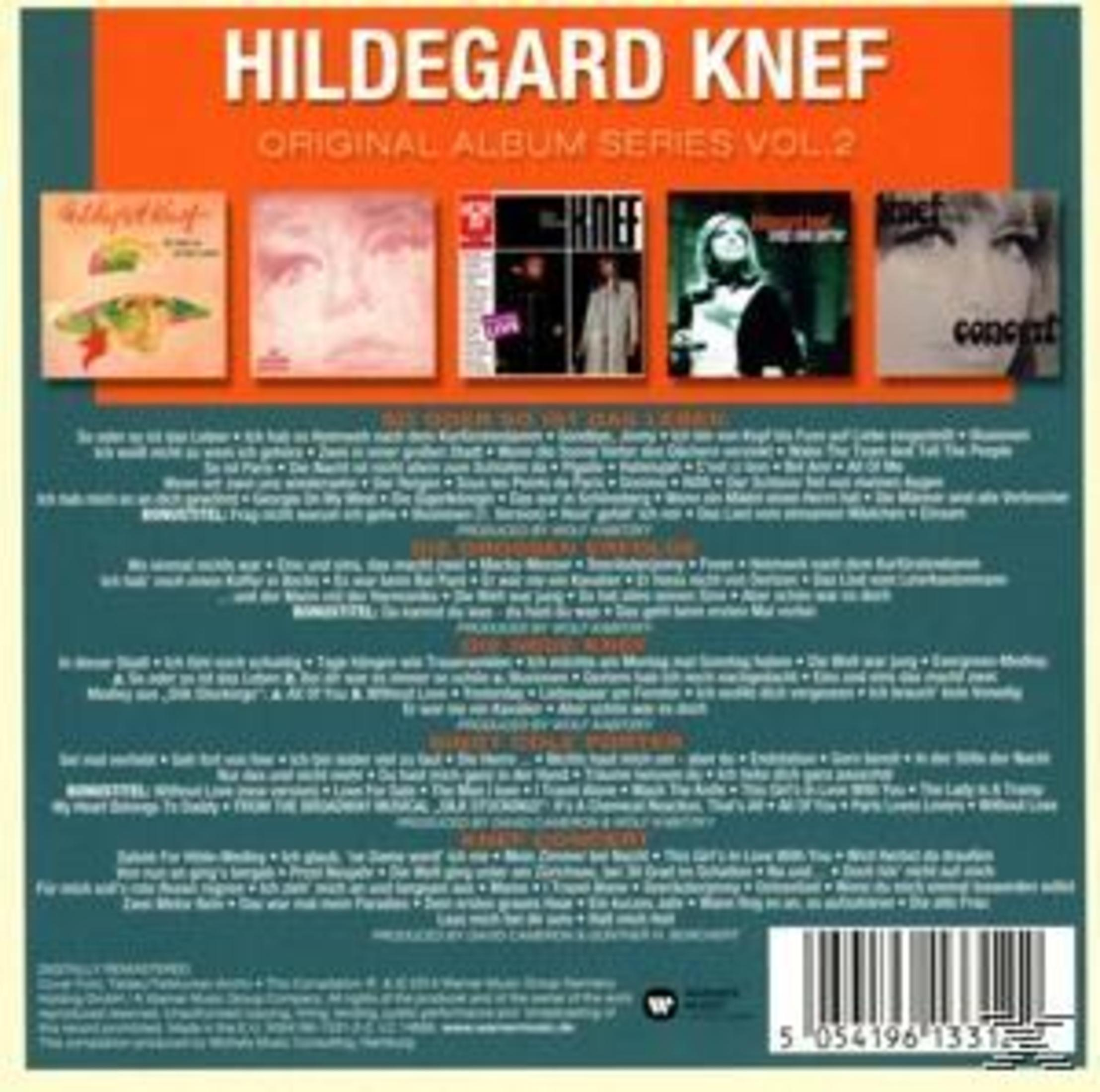 Rückseite des Hildegard Knef Original Album Series Vol. 2 Box-Sets mit fünf CD-Covern und Tracklists.