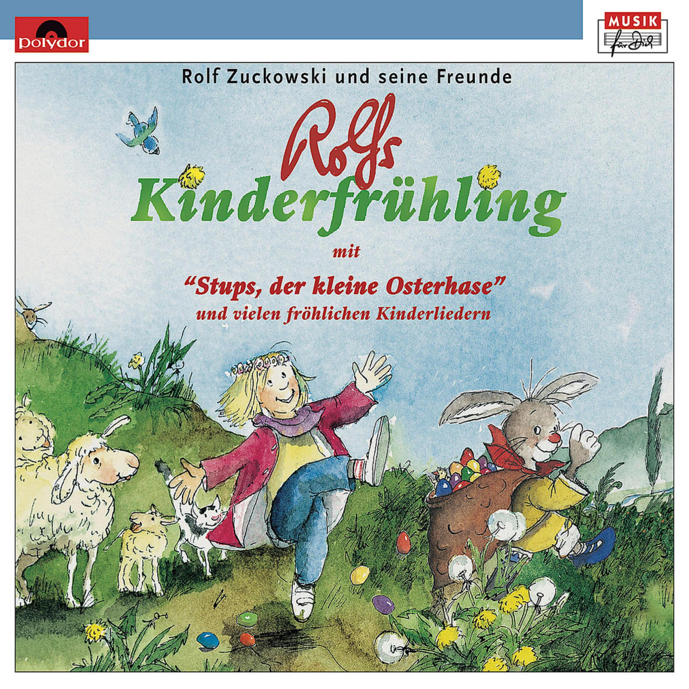 Ein illustriertes Albumcover zeigt ein Mädchen, das mit Schafen tanzt, und einen Hasen mit Ostereiern.