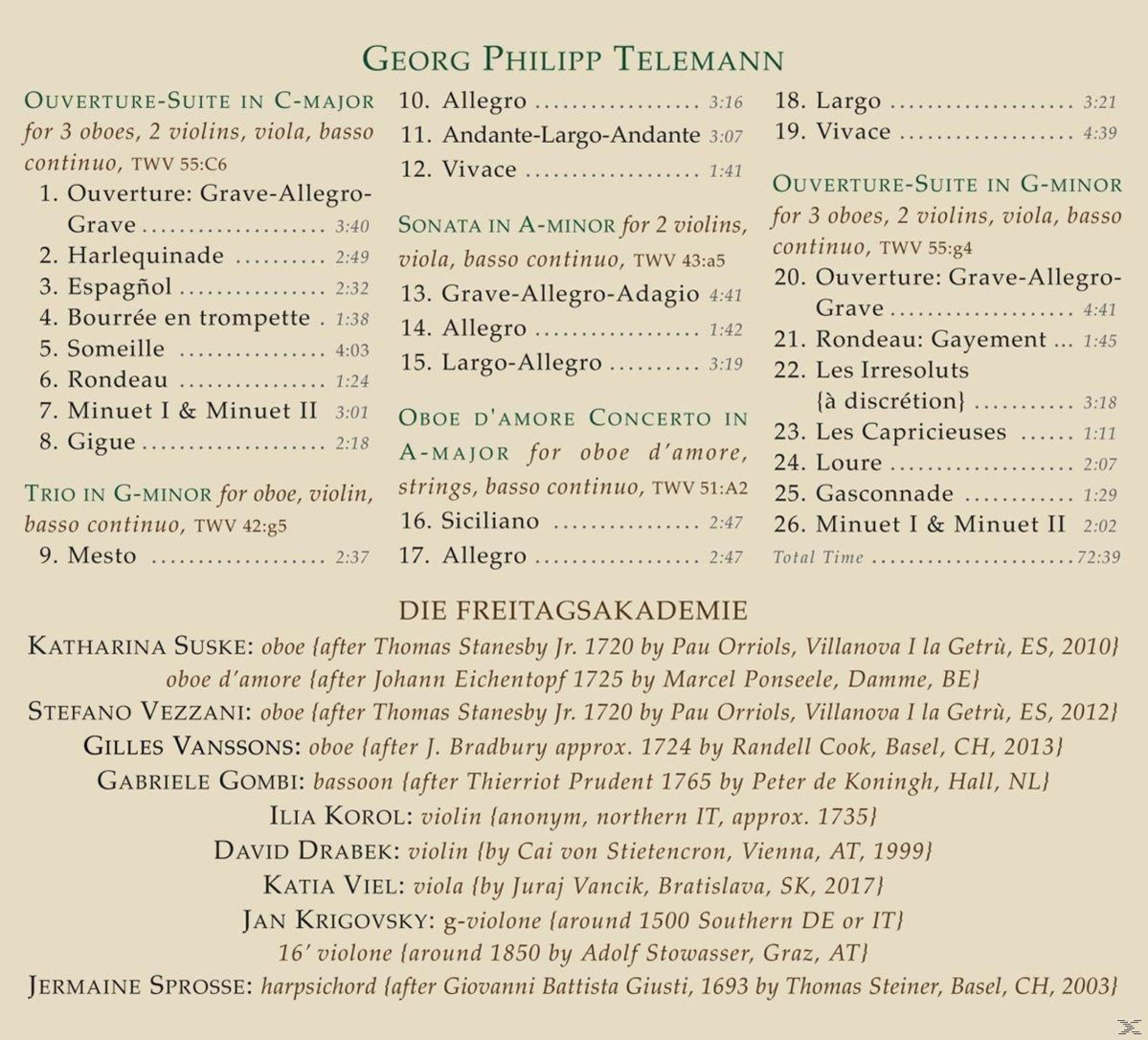 Trackliste einer Georg Philipp Telemann CD mit Interpretendetails unten.