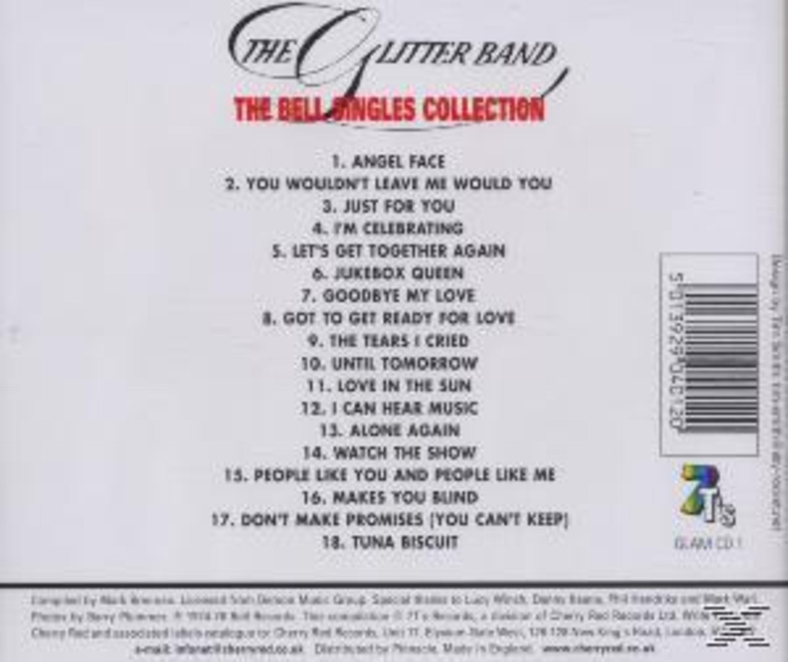Rückseite der CD The Glitter Band The Bell Singles Collection mit Trackliste, Barcode und Label-Logo.