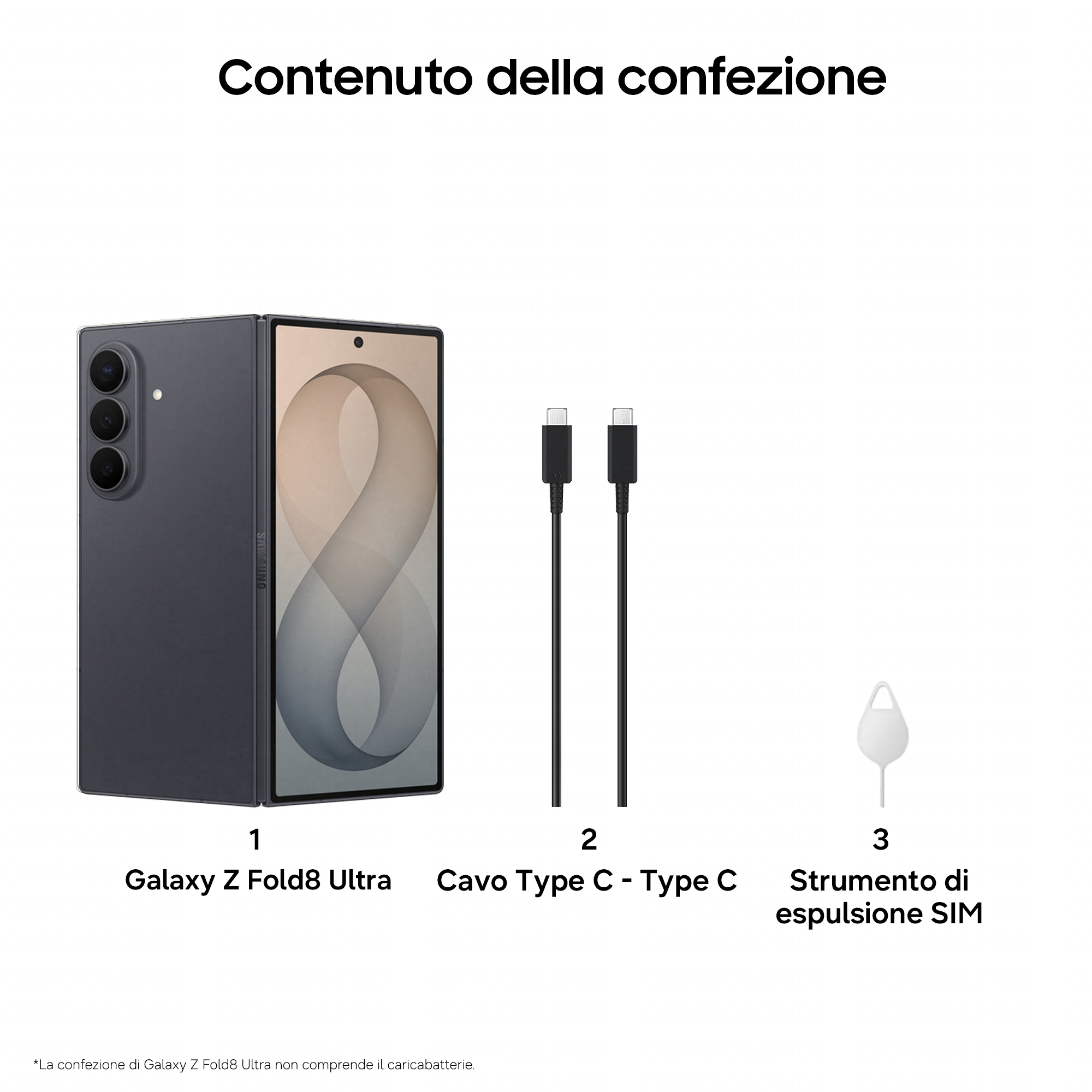 Paketinhalt zeigt Galaxy Z Fold8 Ultra, USB-C-Kabel und SIM-Ejektor.