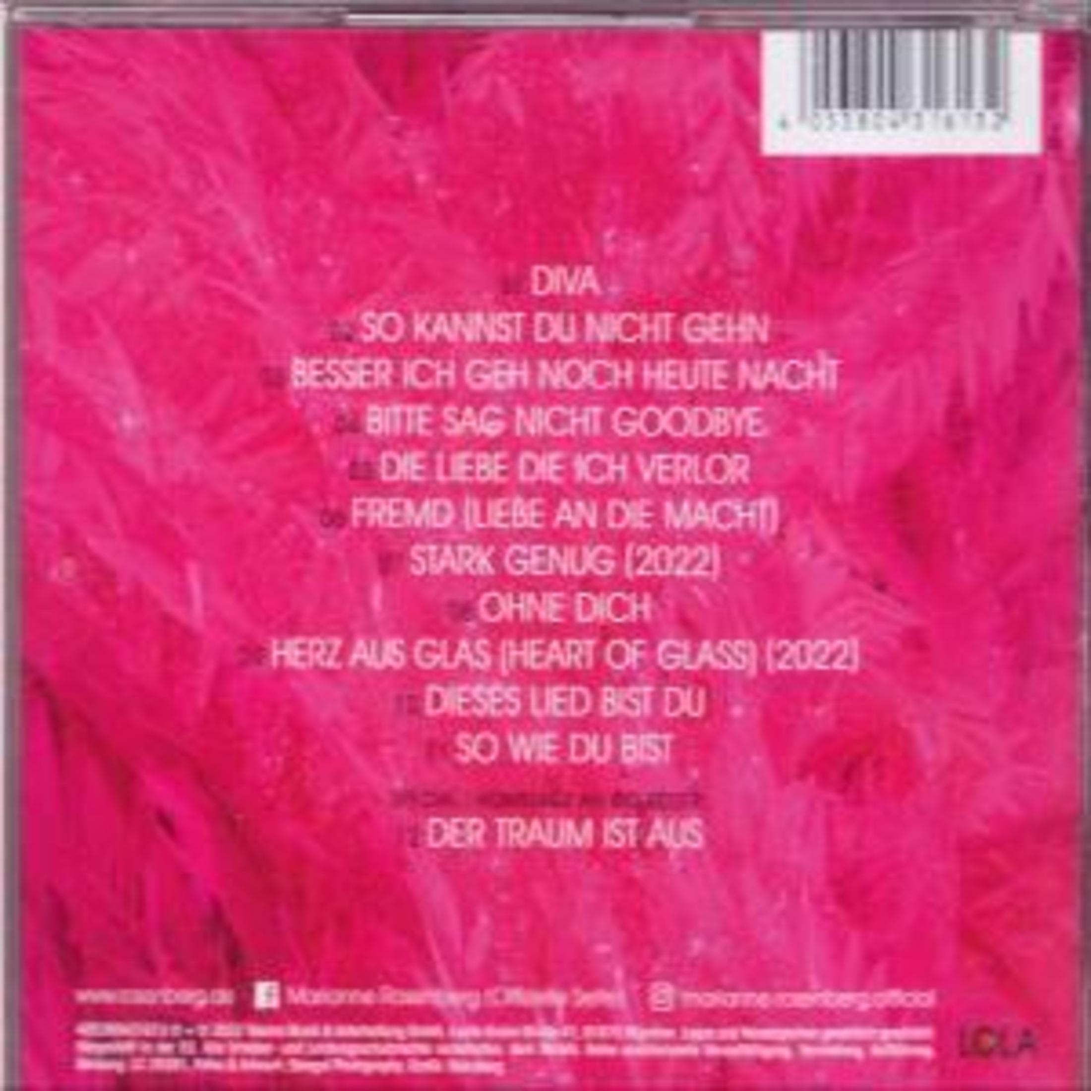 Rückseite einer pinken CD-Hülle mit weißer Songliste und Barcode.