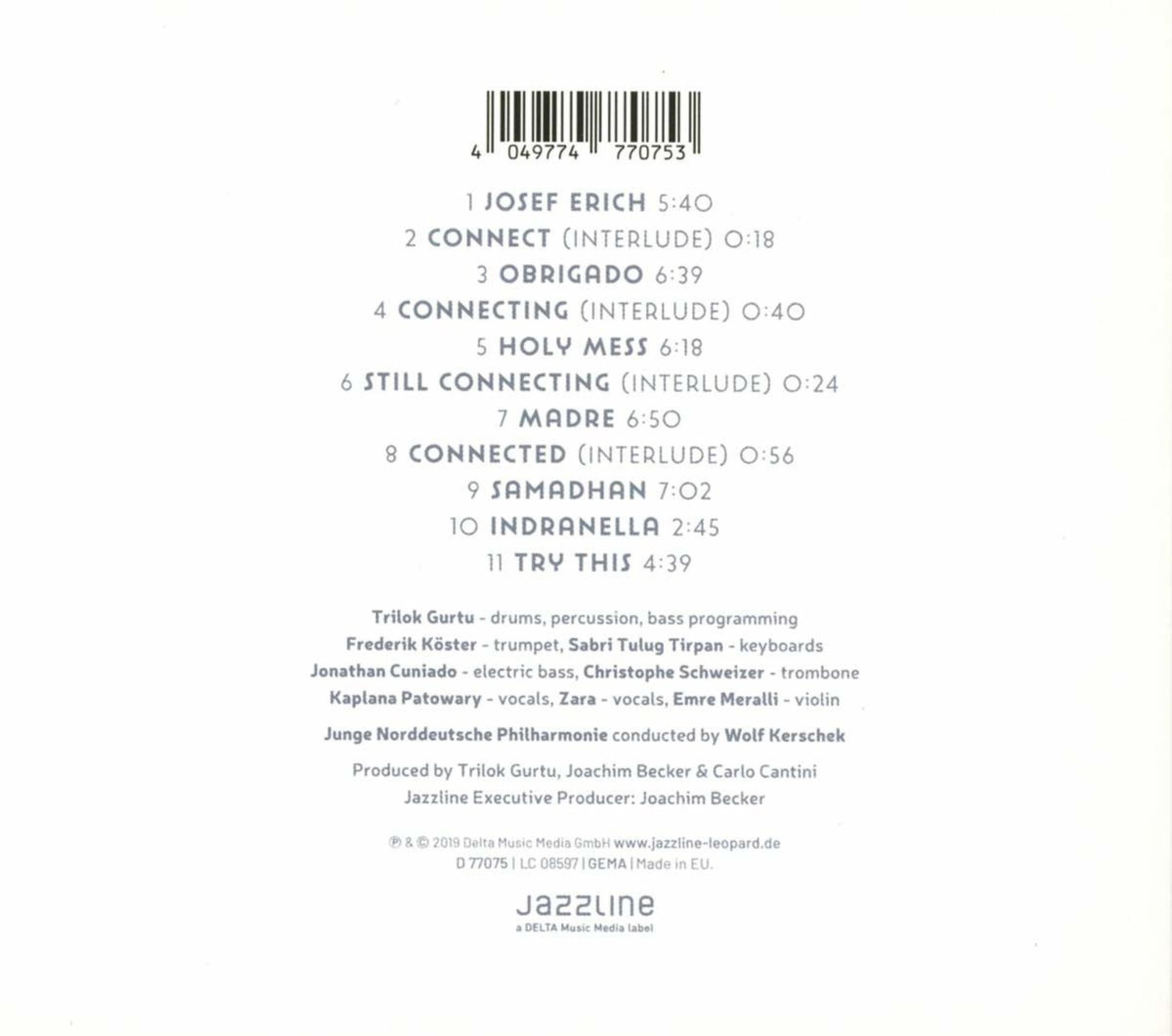 Rückseite einer Jazz-CD mit Trackliste, Musikerkrediten, Barcode und Jazzline-Logo.