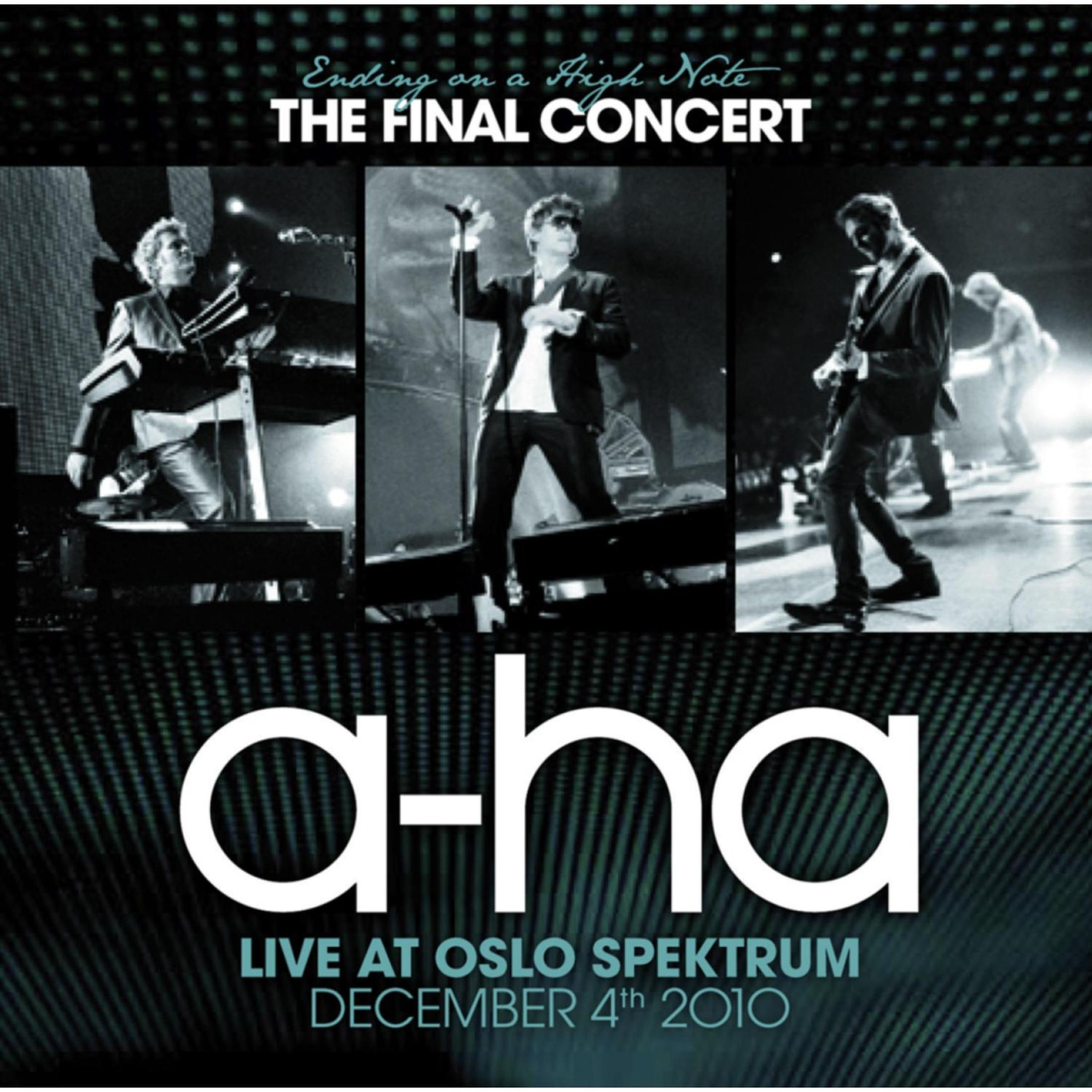 Konzertplakat für a-ha Live im Oslo Spektrum am 4. Dezember 2010 mit Schwarz-Weiß-Bandfotos.