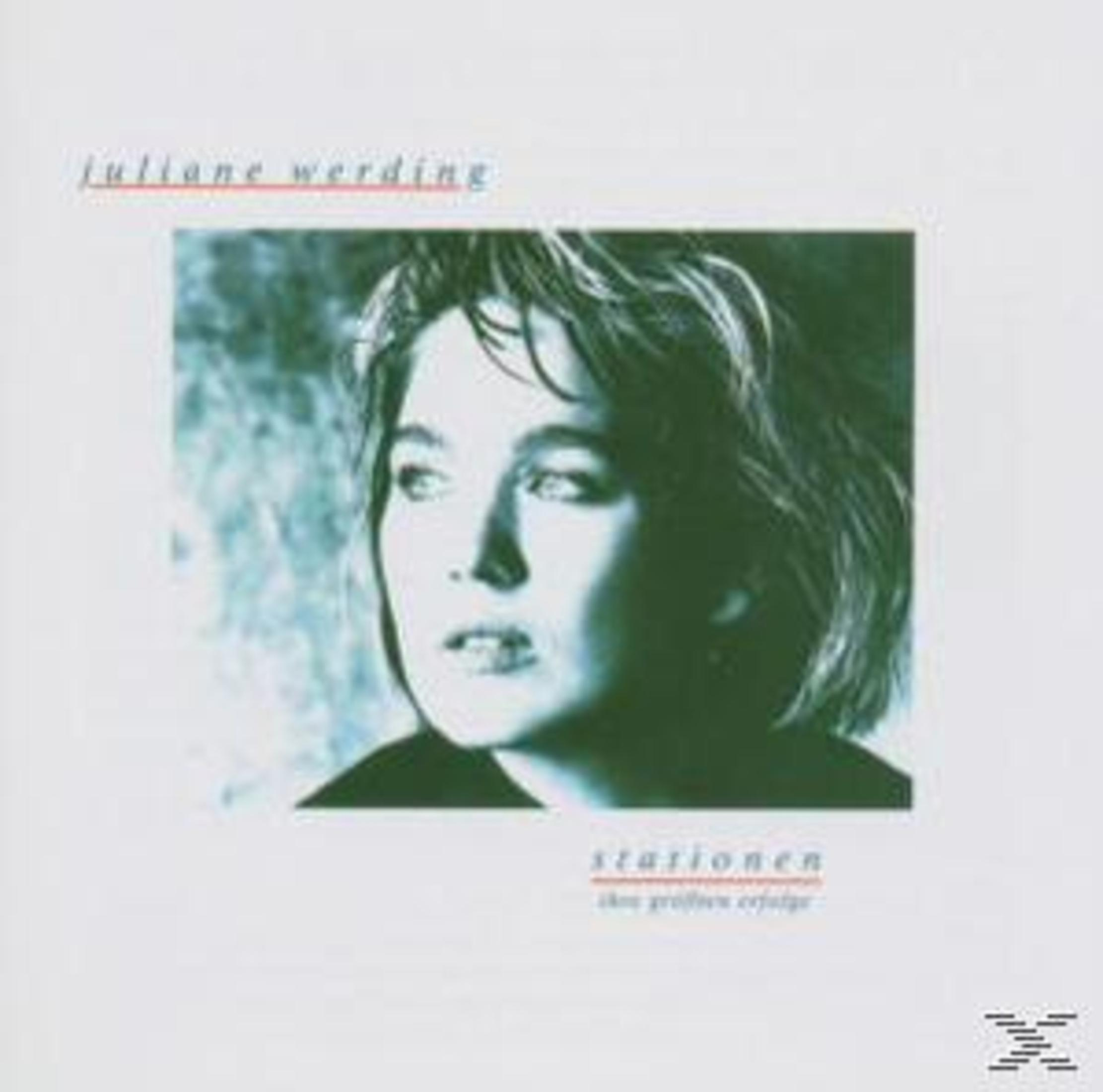 Albumcover von Juliane Werding mit dem Titel Stationen, zeigt ein schwarz-weißes Porträt der Künstlerin.