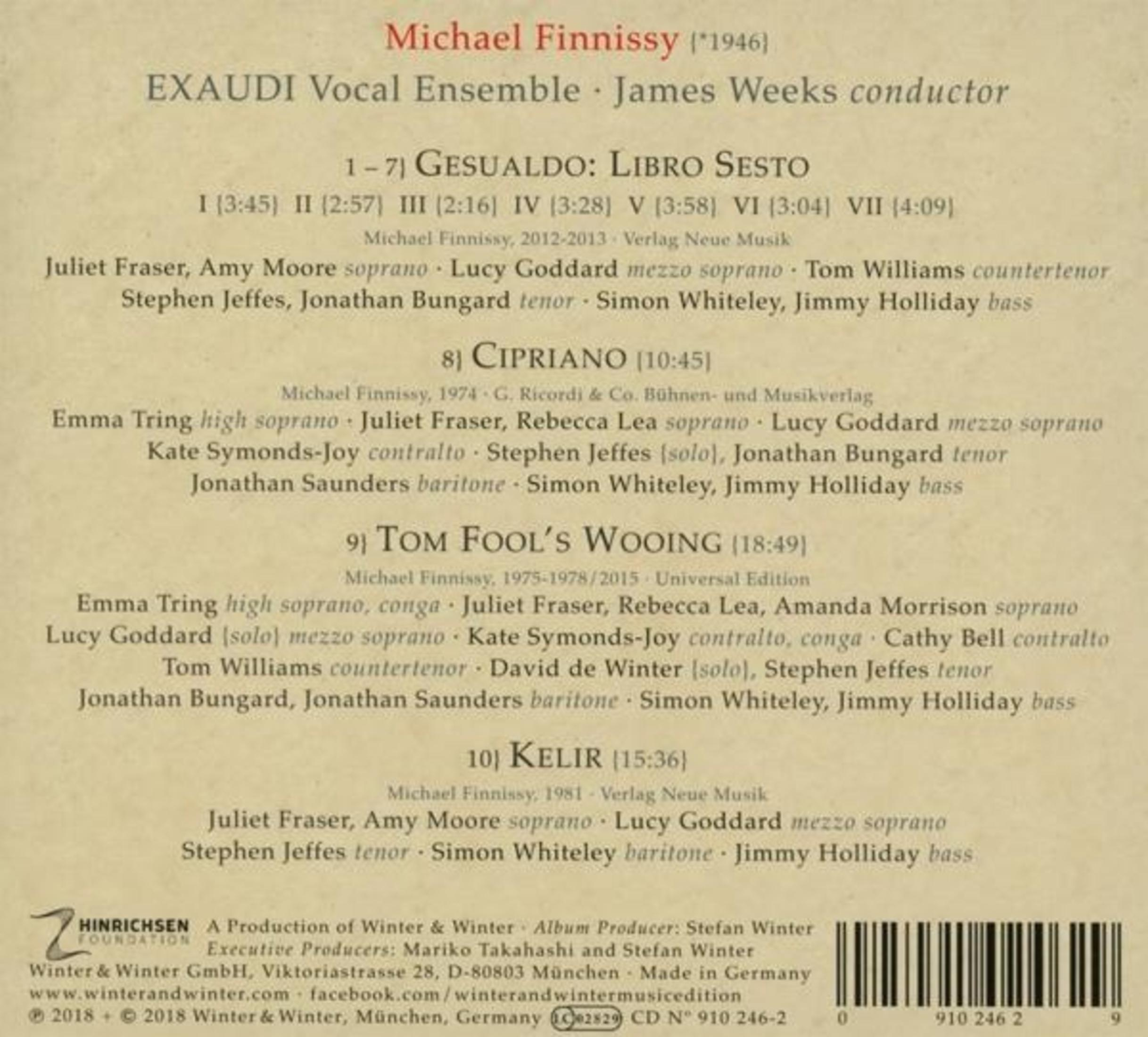 Rückseite einer Musik-CD mit Trackliste und Ensemble-Informationen auf beigem Hintergrund.