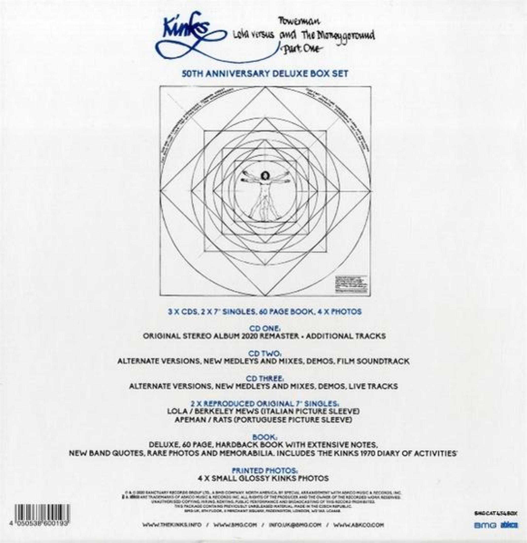 Rückseite des Kinks Box-Sets mit Tracklist und geometrischer Zeichnung.