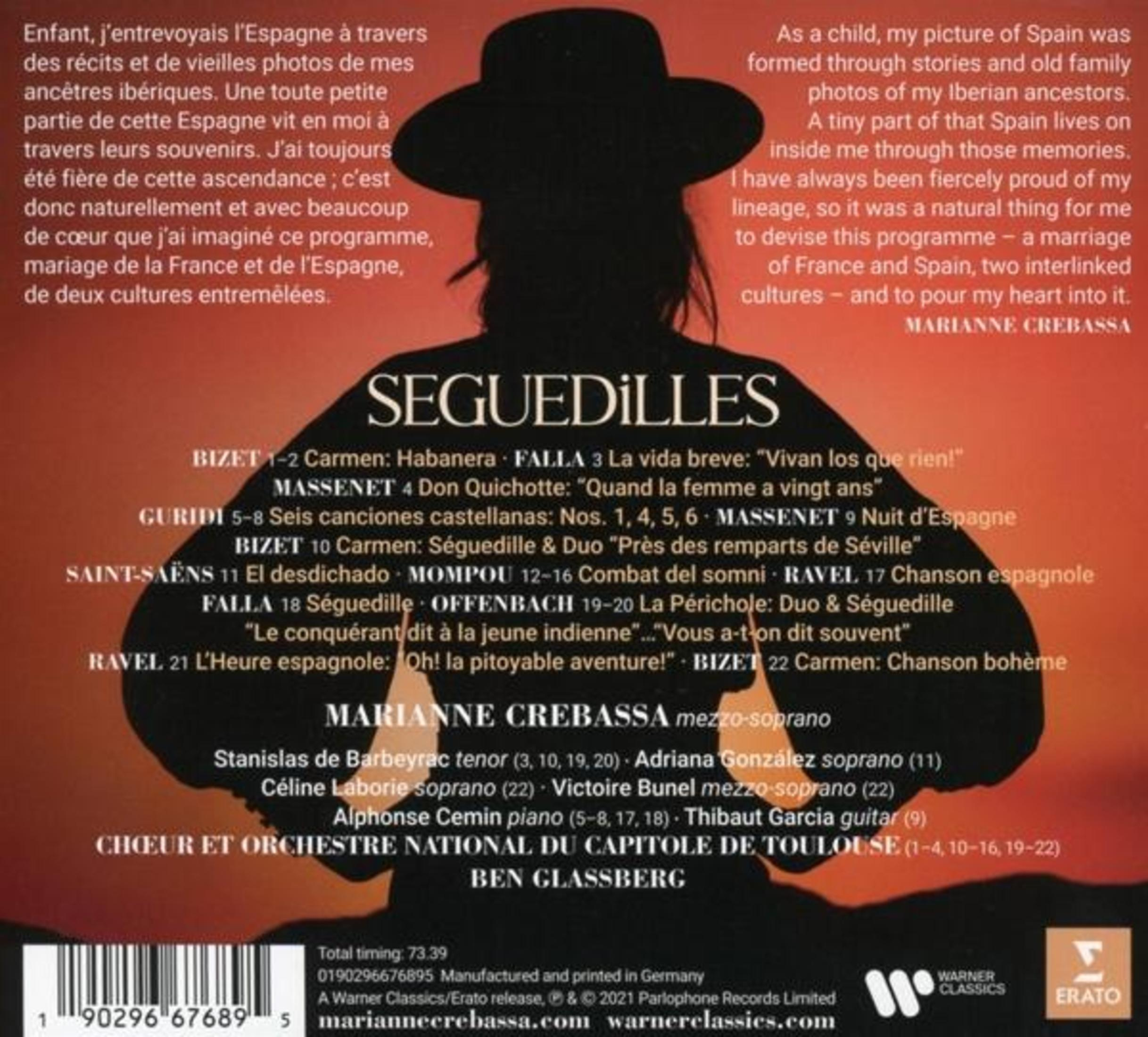 Albumcover mit einer Frau im Schatten, Text in Französisch und Englisch sowie einer Trackliste für Seguedilles.