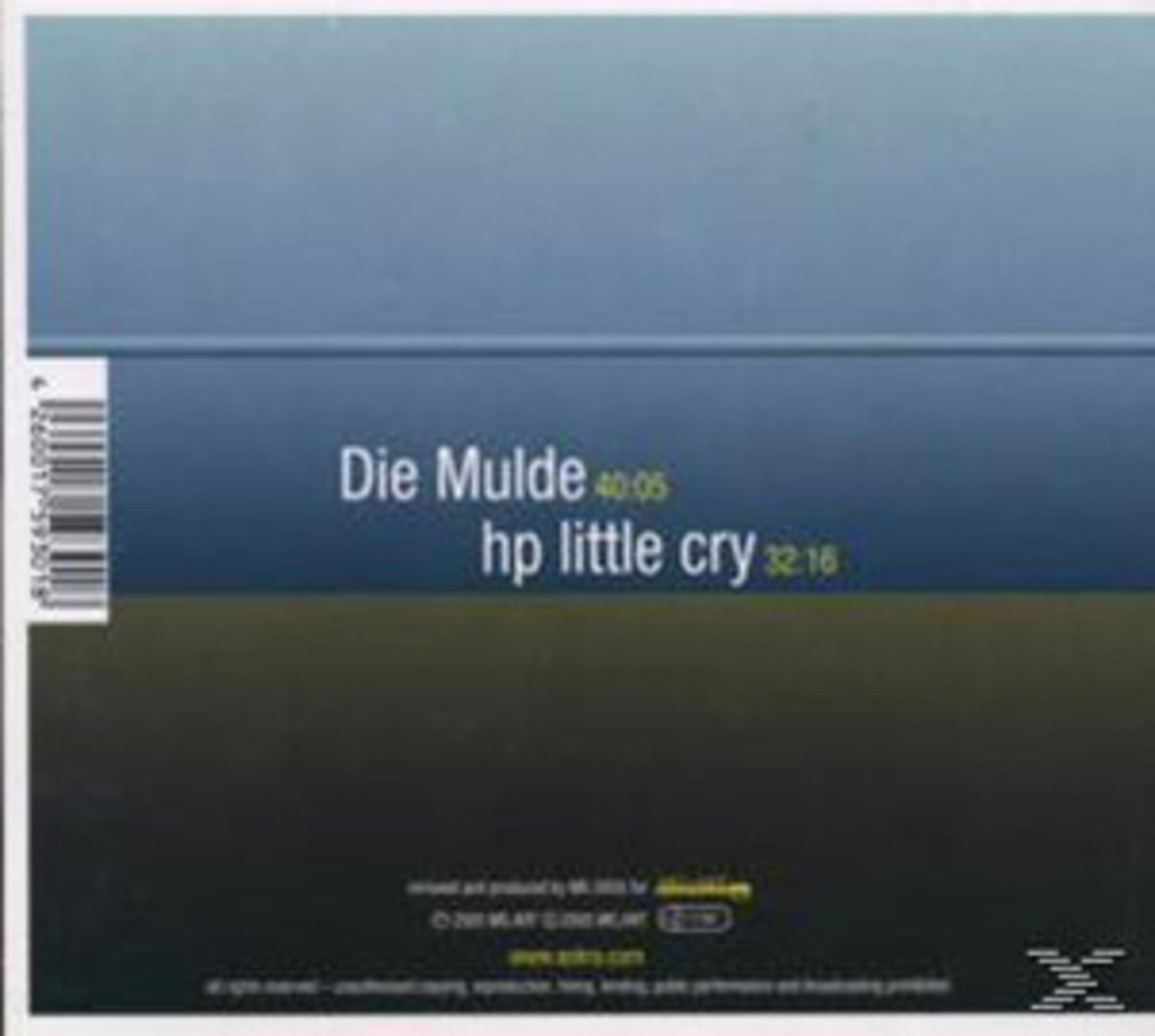 CD-Hülle mit blauen und braunen Horizonten, Text "Die Mulde" und "hp little cry", sowie ein Strichcode.